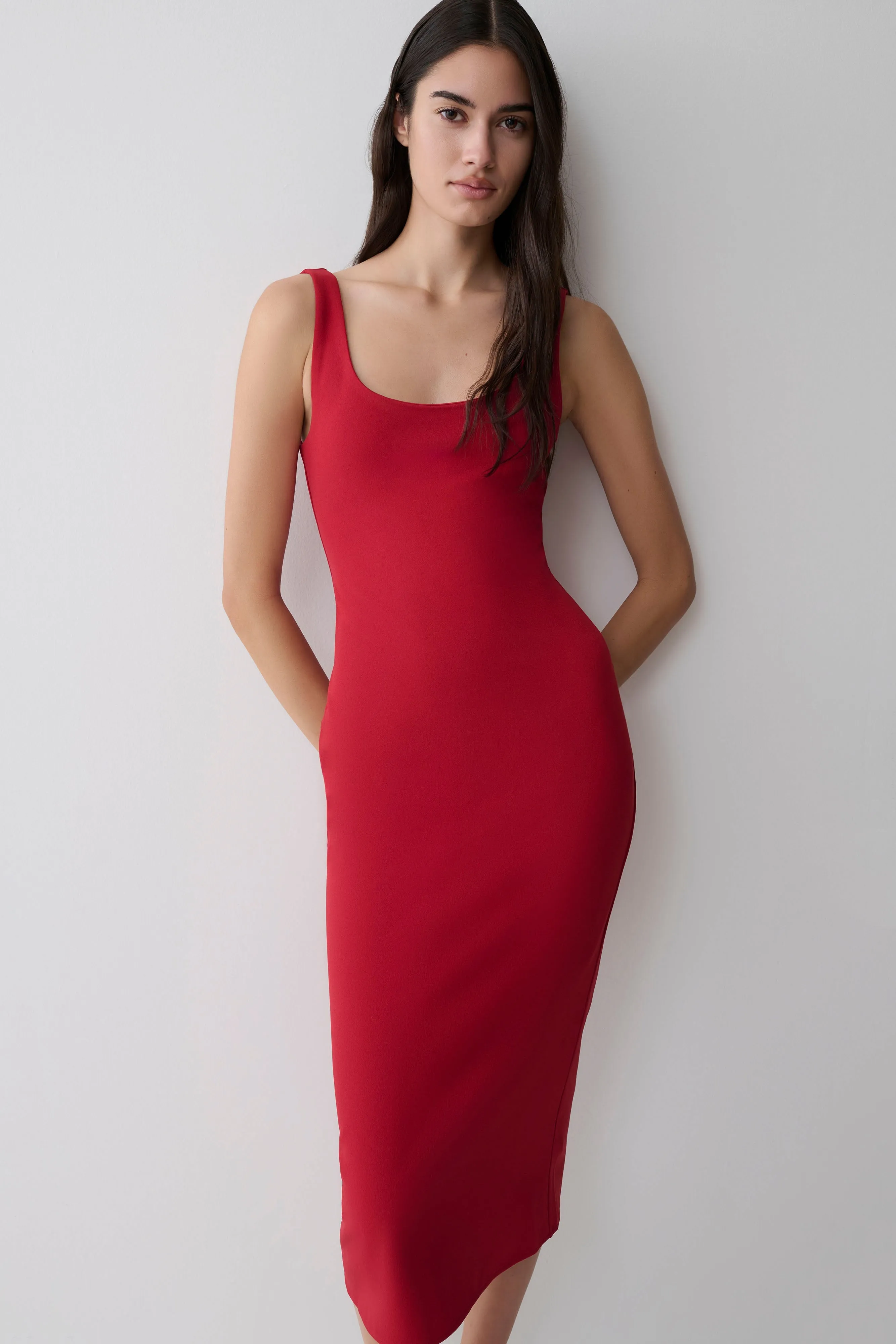 Allyra Scoop Stretch Crepe Midi Dress - Red sold by Meshki product image thumbnail 4