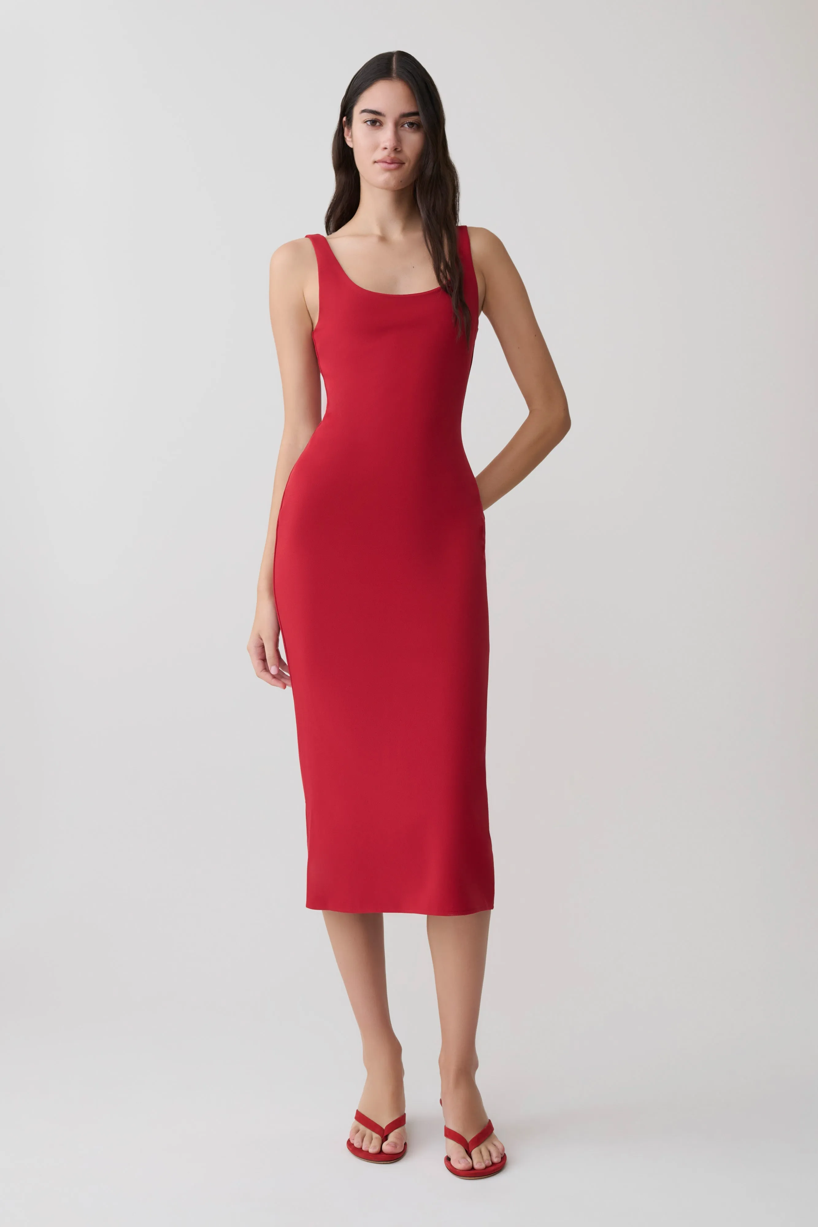 Allyra Scoop Stretch Crepe Midi Dress - Red sold by Meshki product image thumbnail 3