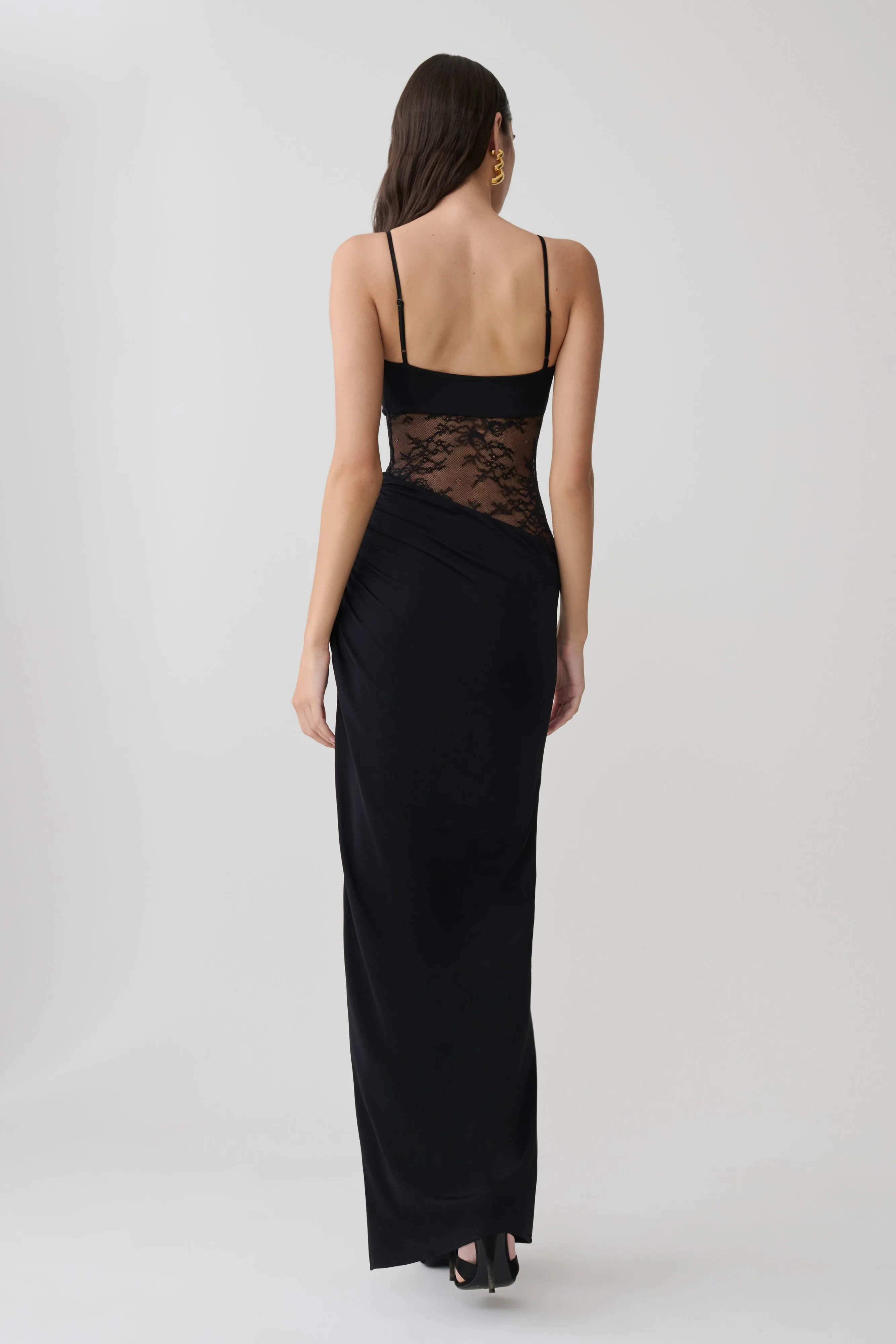 Kelela Draped Slinky And Lace Maxi Dress - Black sold by Meshki product image thumbnail 2