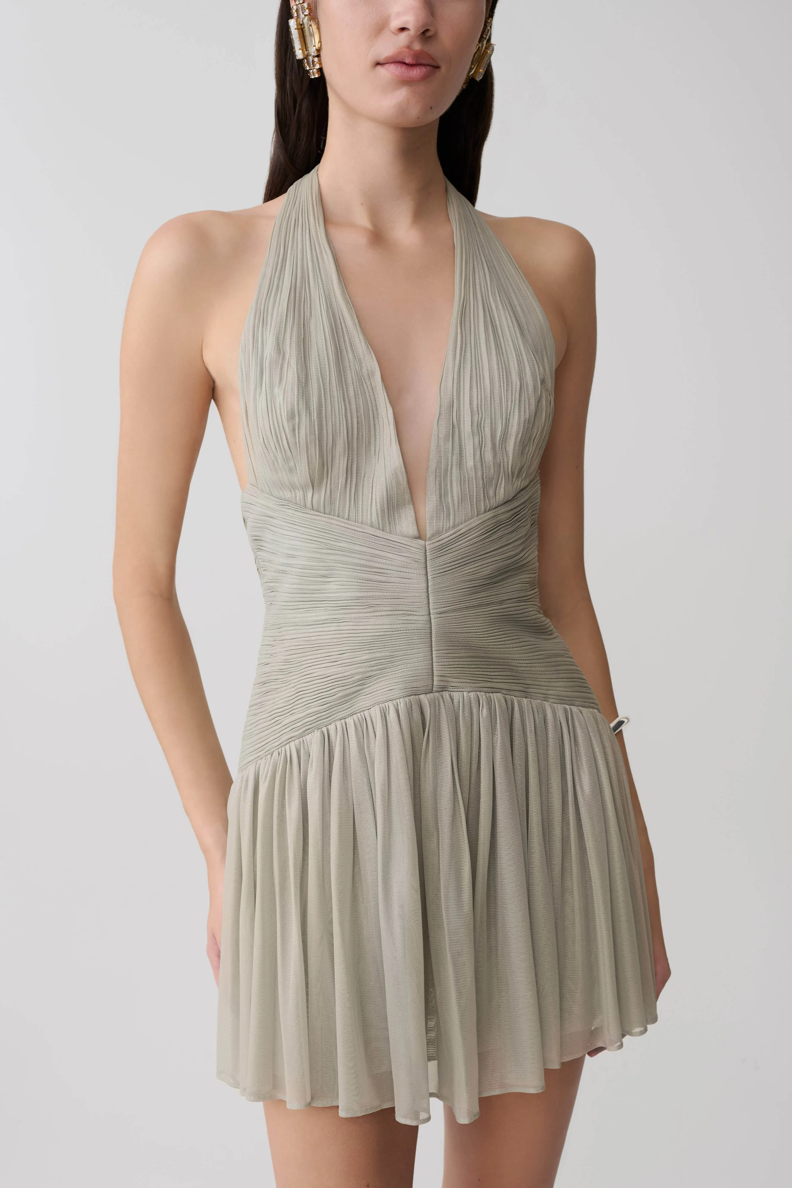 Lucille Halter Pleated Mini Dress - Silver sold by Meshki product image thumbnail 3