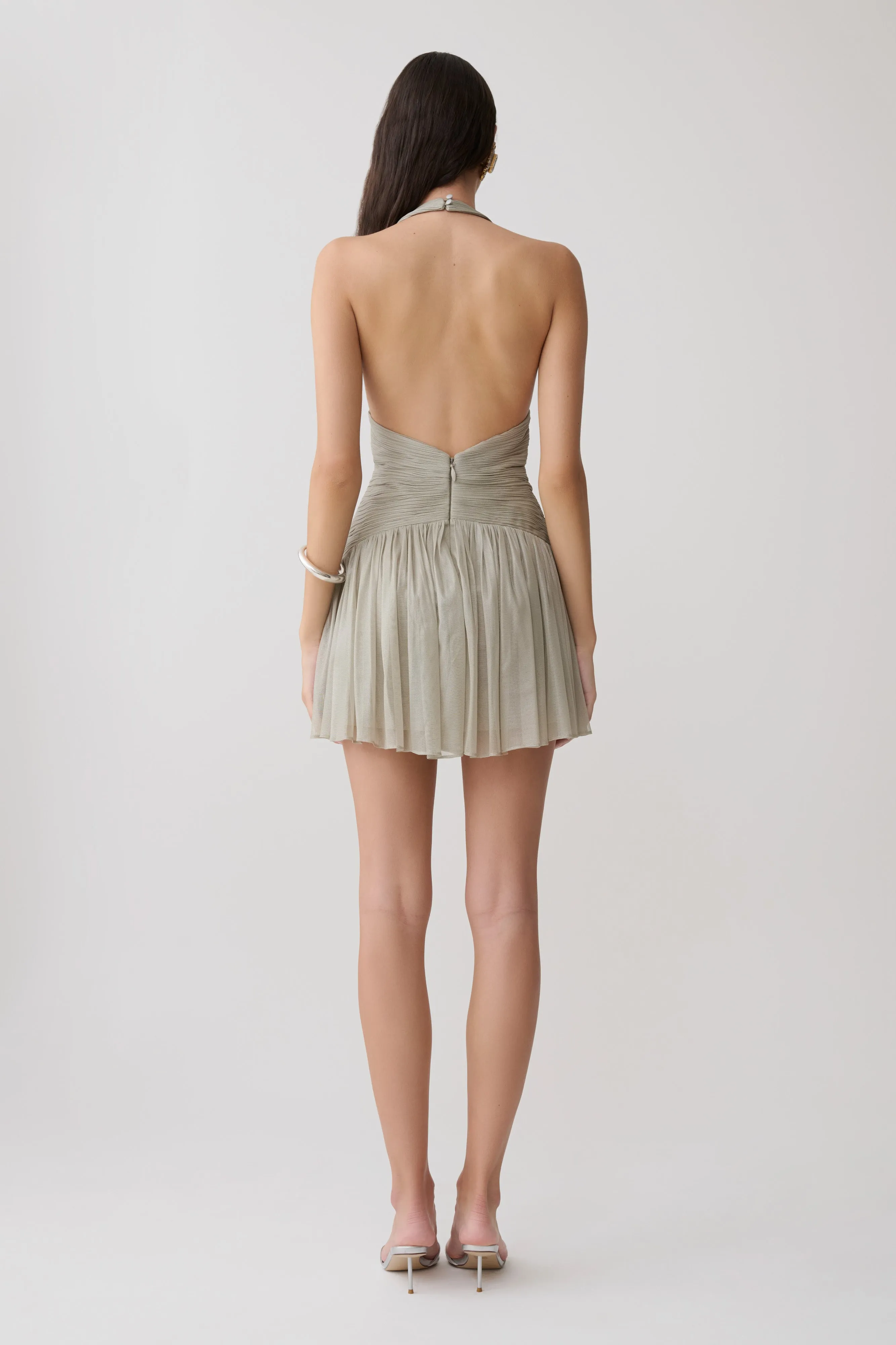 Lucille Halter Pleated Mini Dress - Silver sold by Meshki product image thumbnail 2