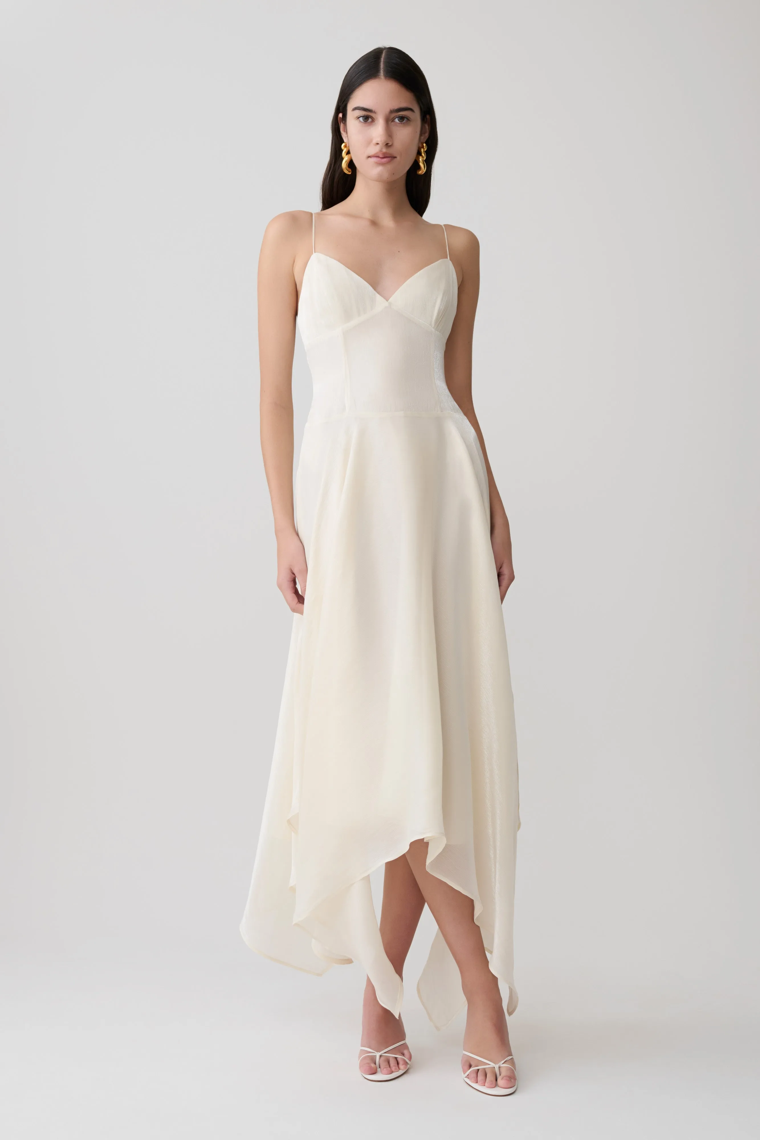 Naomi Satin Asymmetric Hem Maxi Dress - Ivory sold by Meshki product image thumbnail 4