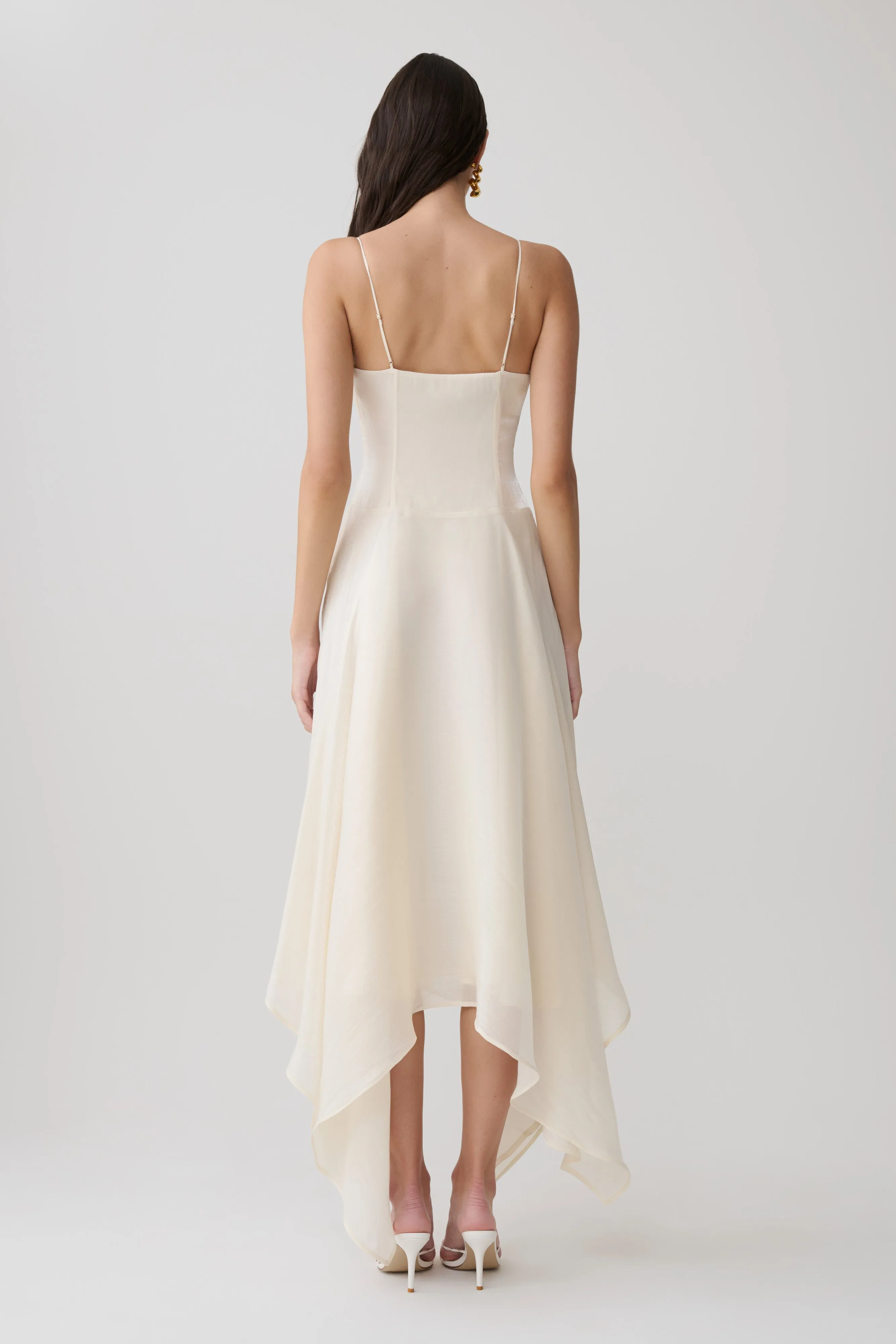 Naomi Satin Asymmetric Hem Maxi Dress - Ivory sold by Meshki product image thumbnail 2