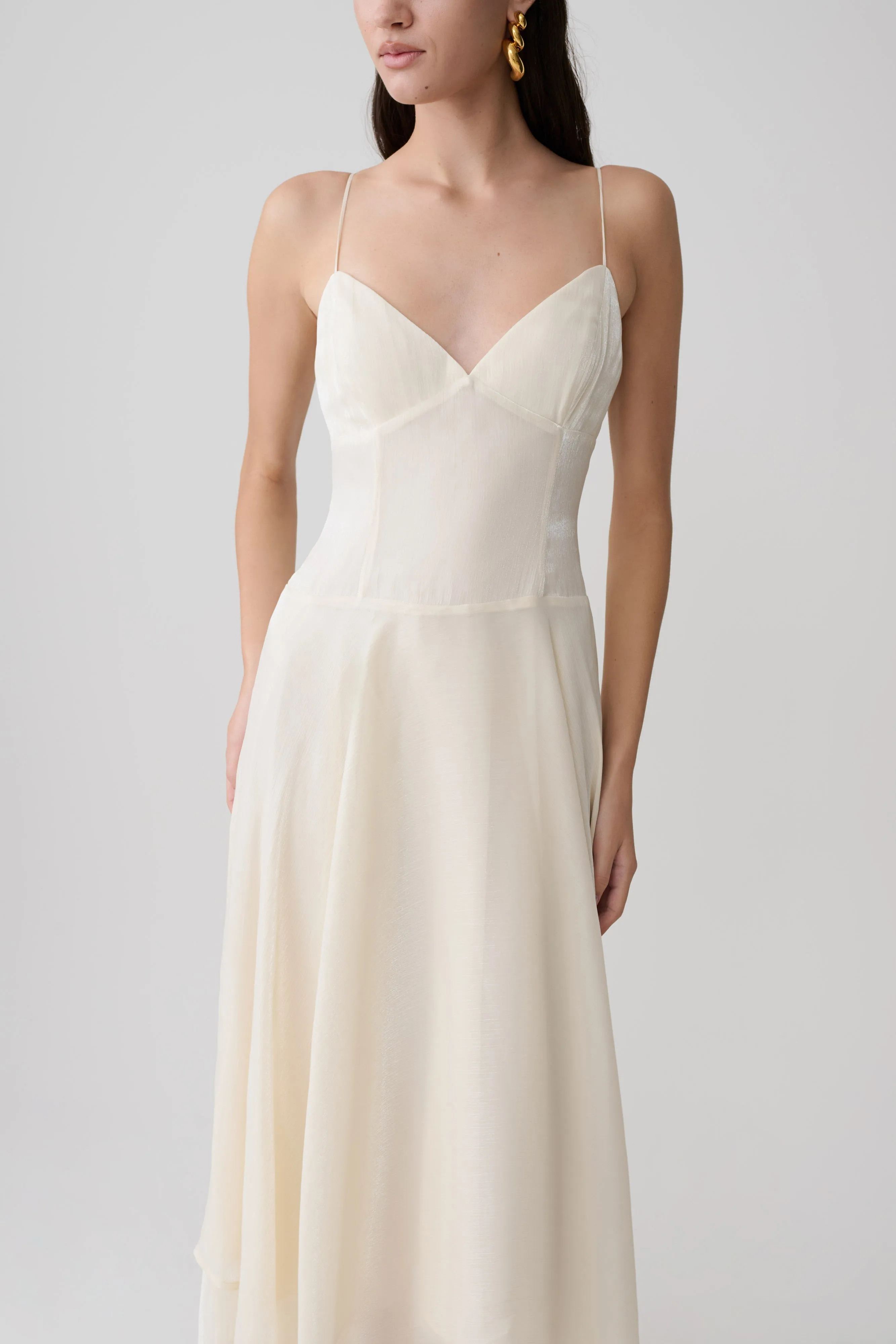 Naomi Satin Asymmetric Hem Maxi Dress - Ivory sold by Meshki product image thumbnail 3