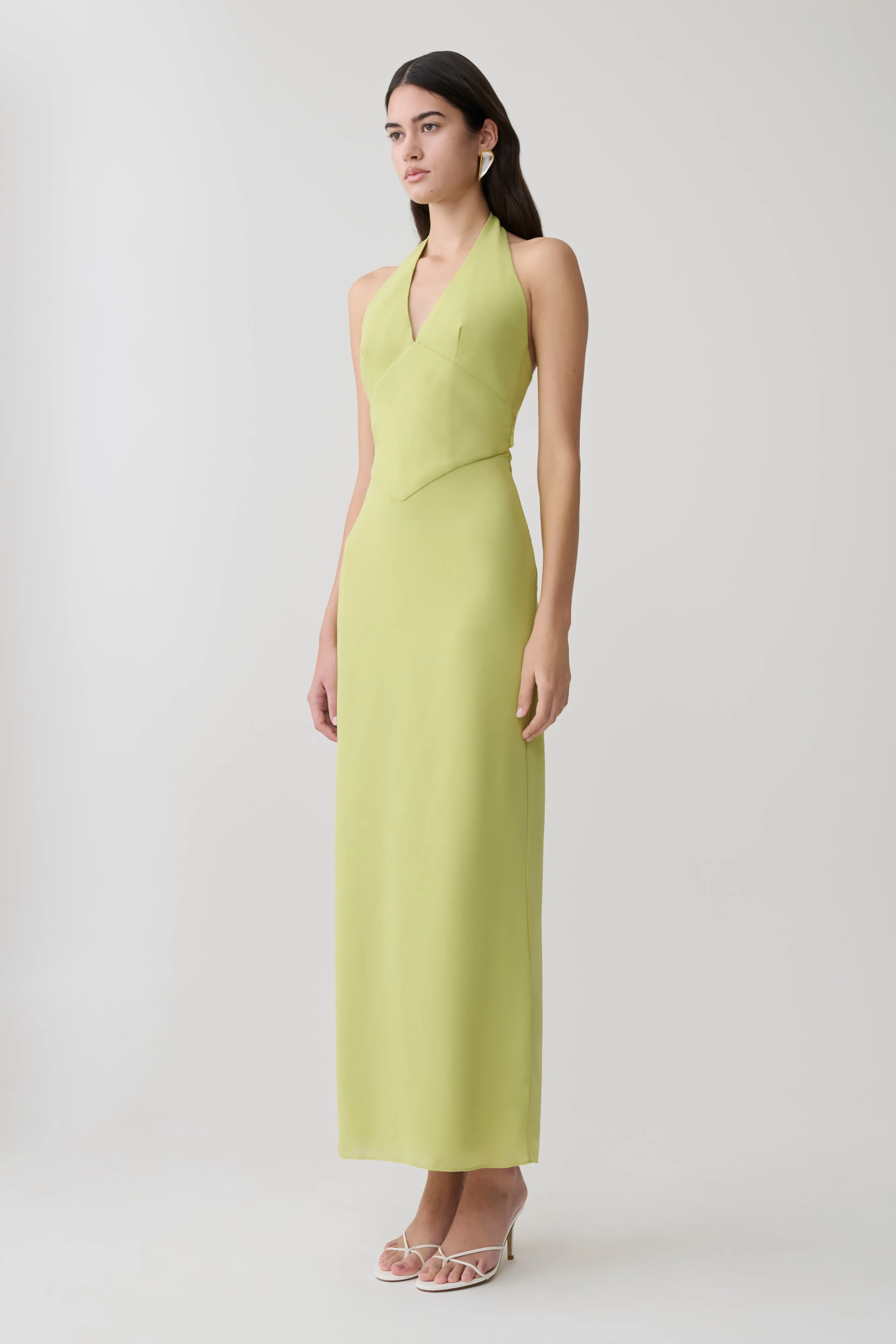 Valentina Chiffon Halter Maxi Dress - Pistachio sold by Meshki product image thumbnail 4