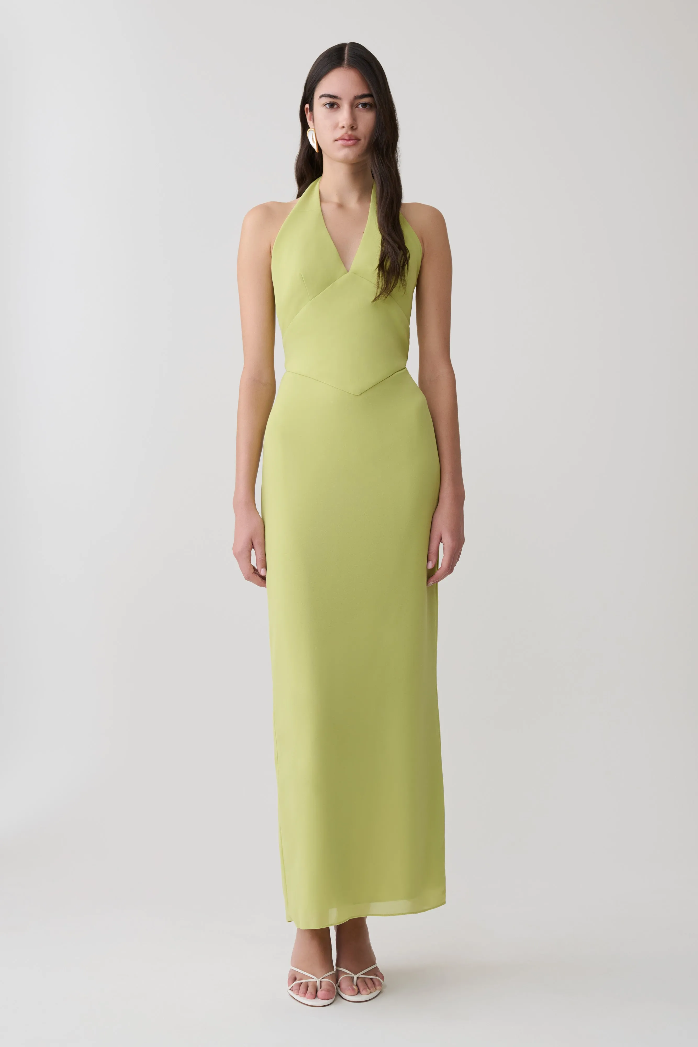 Valentina Chiffon Halter Maxi Dress - Pistachio sold by Meshki