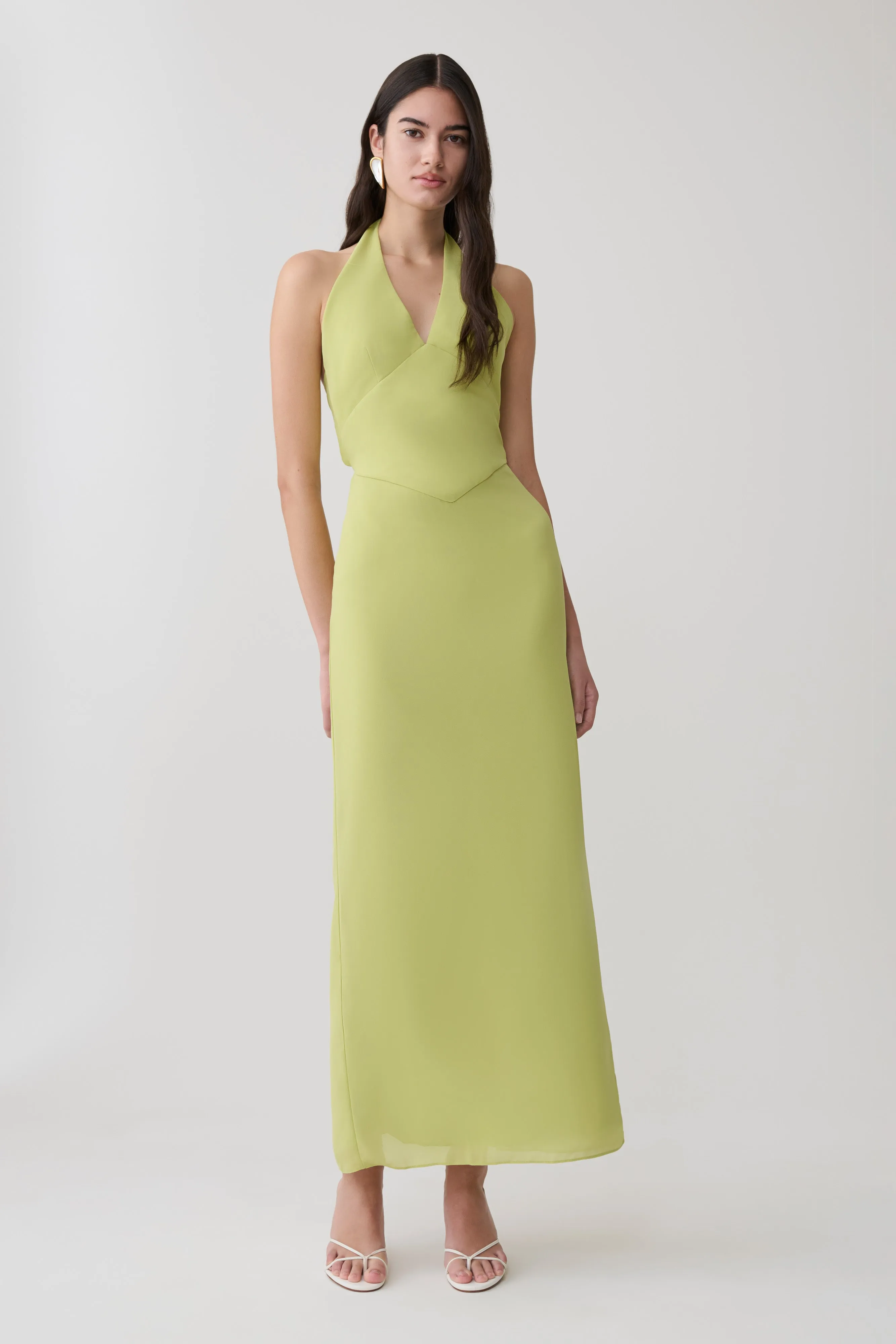 Valentina Chiffon Halter Maxi Dress - Pistachio sold by Meshki product image thumbnail 5