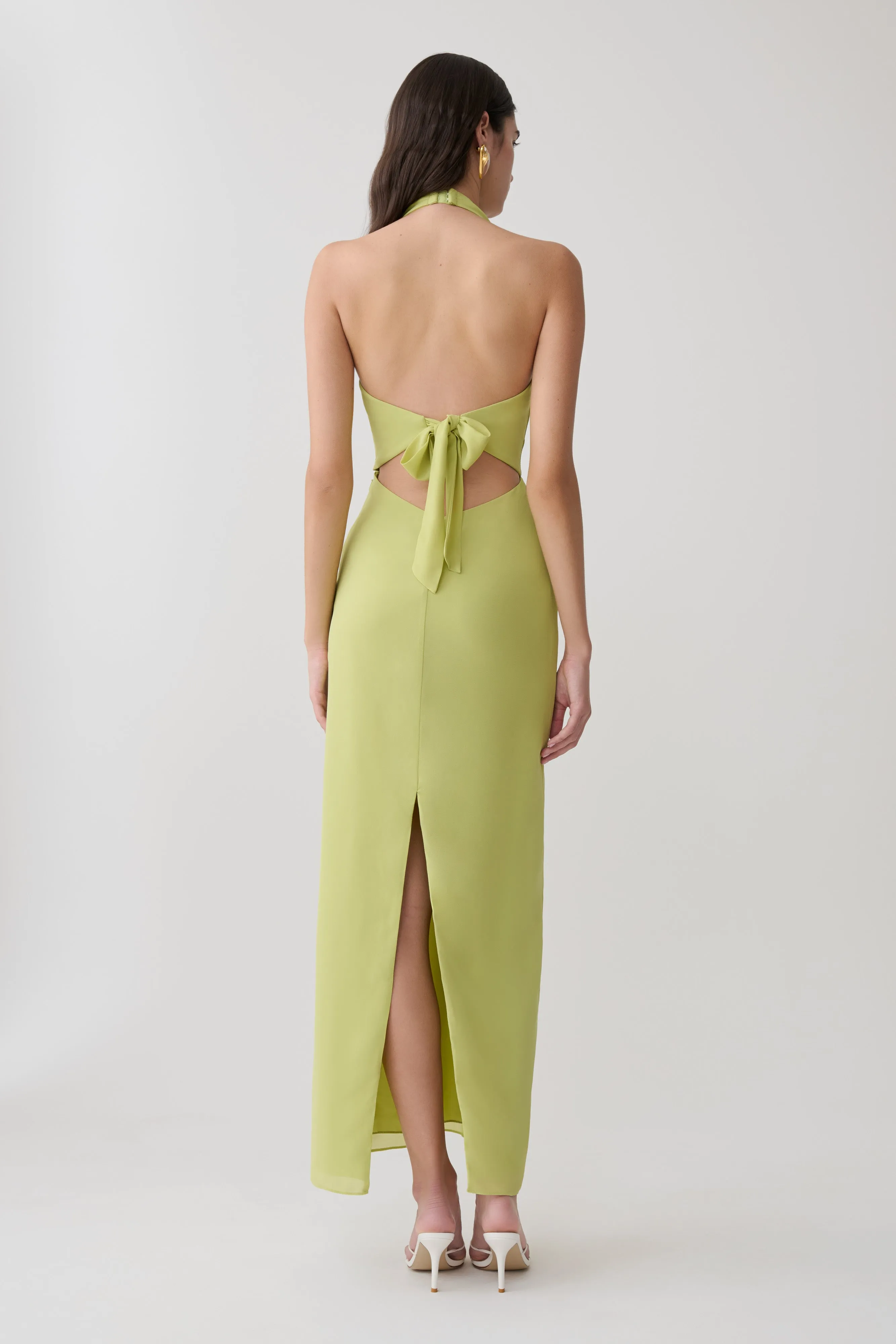 Valentina Chiffon Halter Maxi Dress - Pistachio sold by Meshki product image thumbnail 2