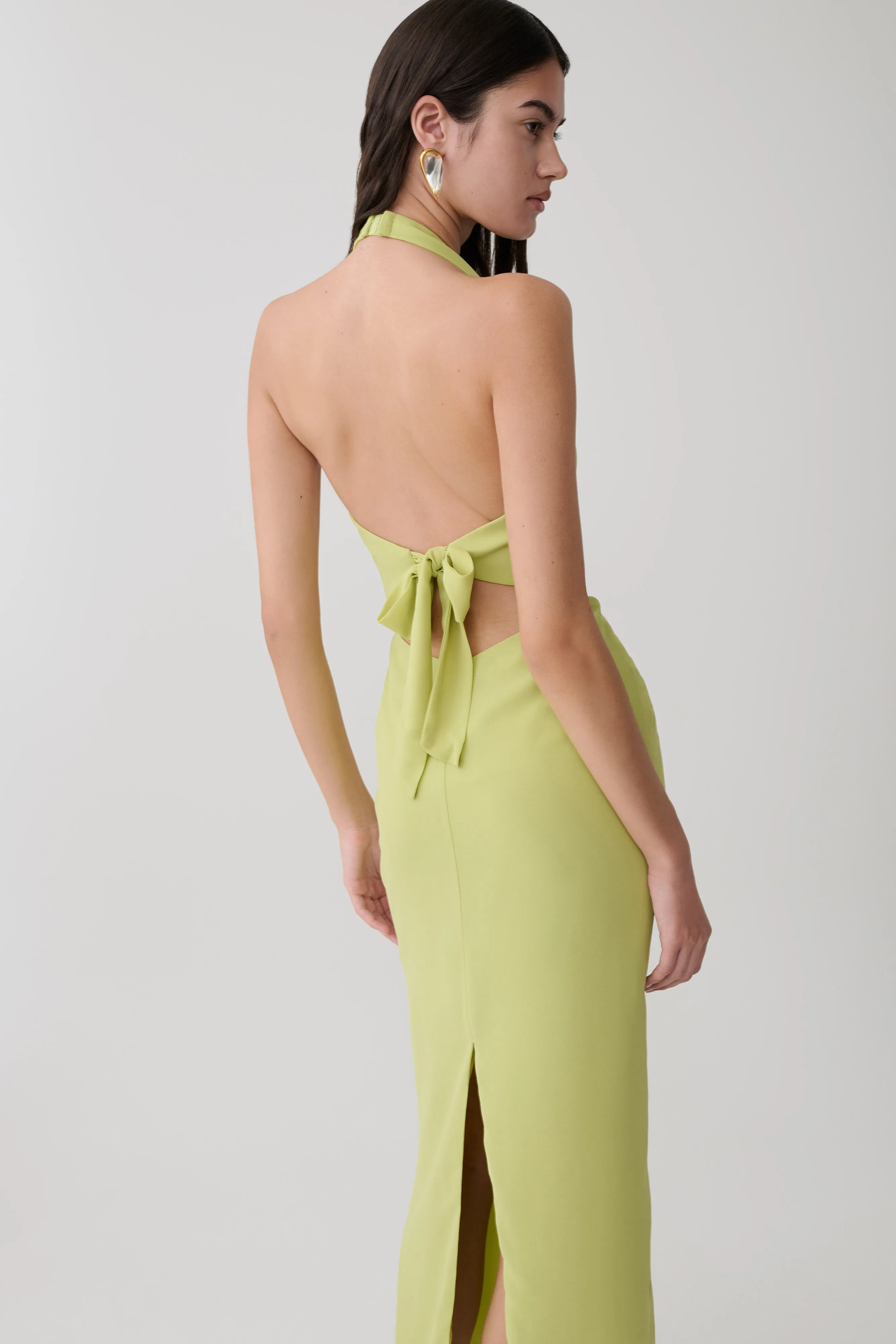 Valentina Chiffon Halter Maxi Dress - Pistachio sold by Meshki product image thumbnail 3