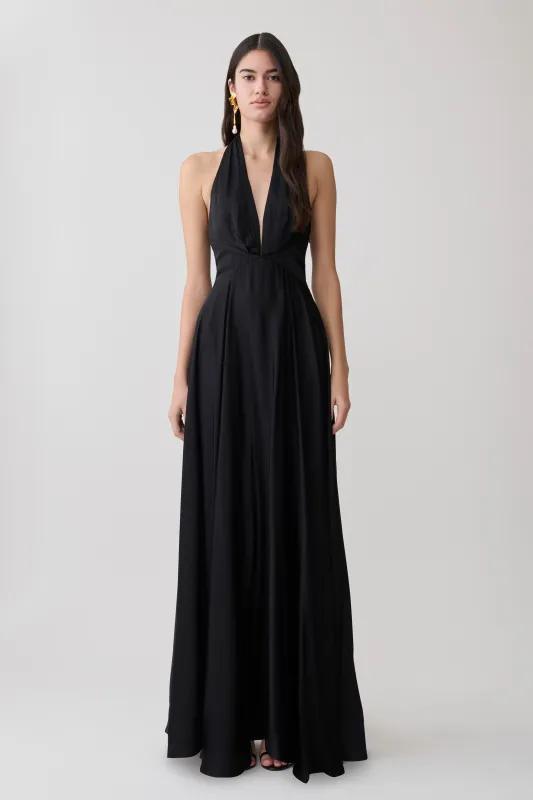 Rebecca Halter Buttoned Maxi Dress - Black made by Meshki