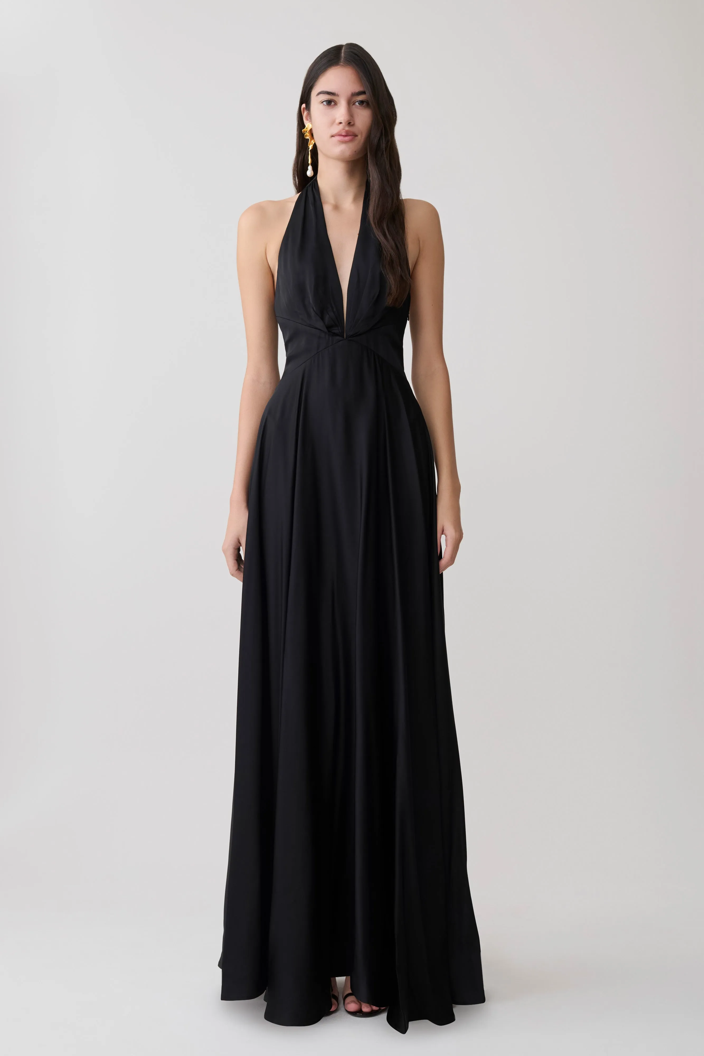 Rebecca Halter Buttoned Maxi Dress - Black sold by Meshki