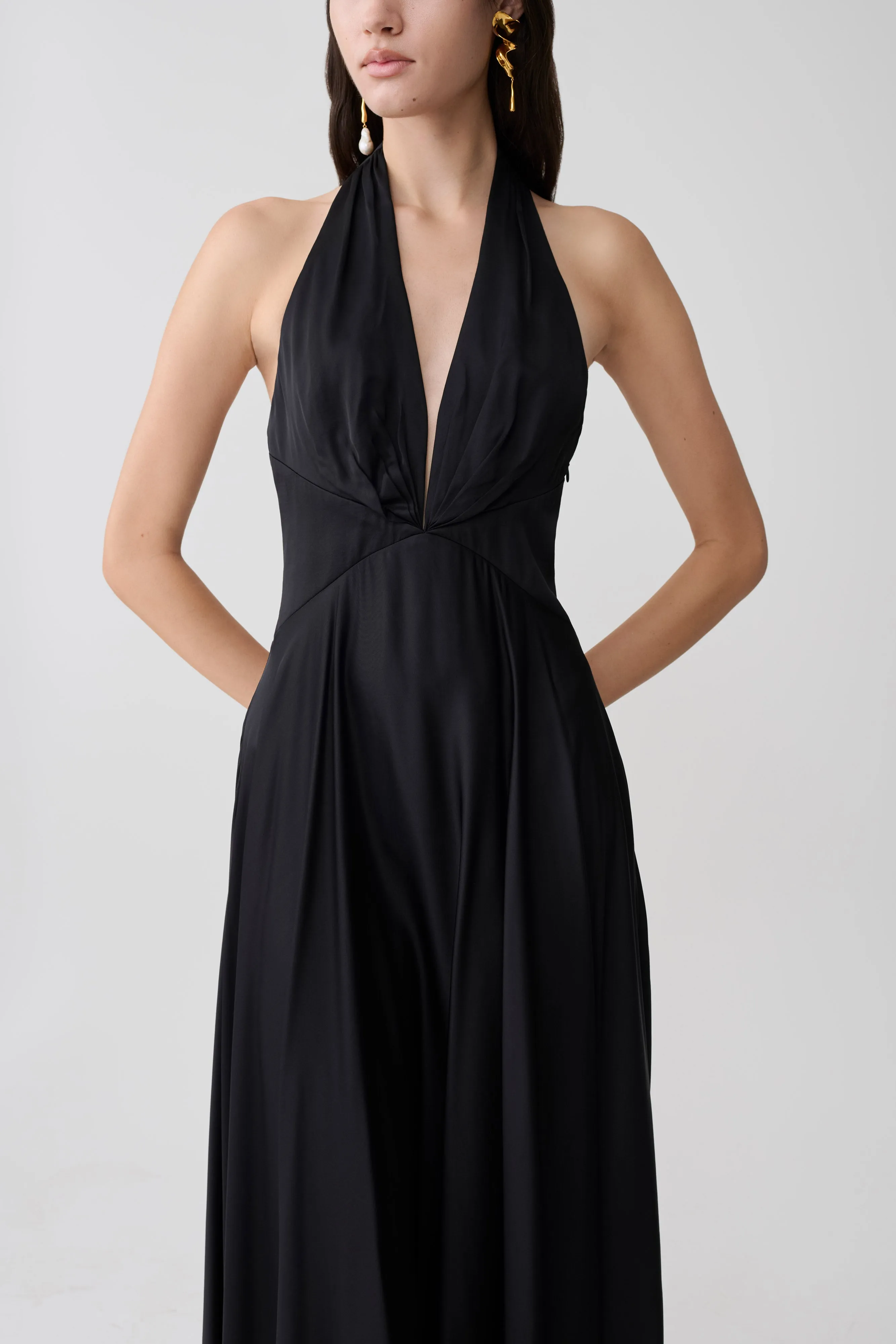 Rebecca Halter Buttoned Maxi Dress - Black sold by Meshki product image thumbnail 3