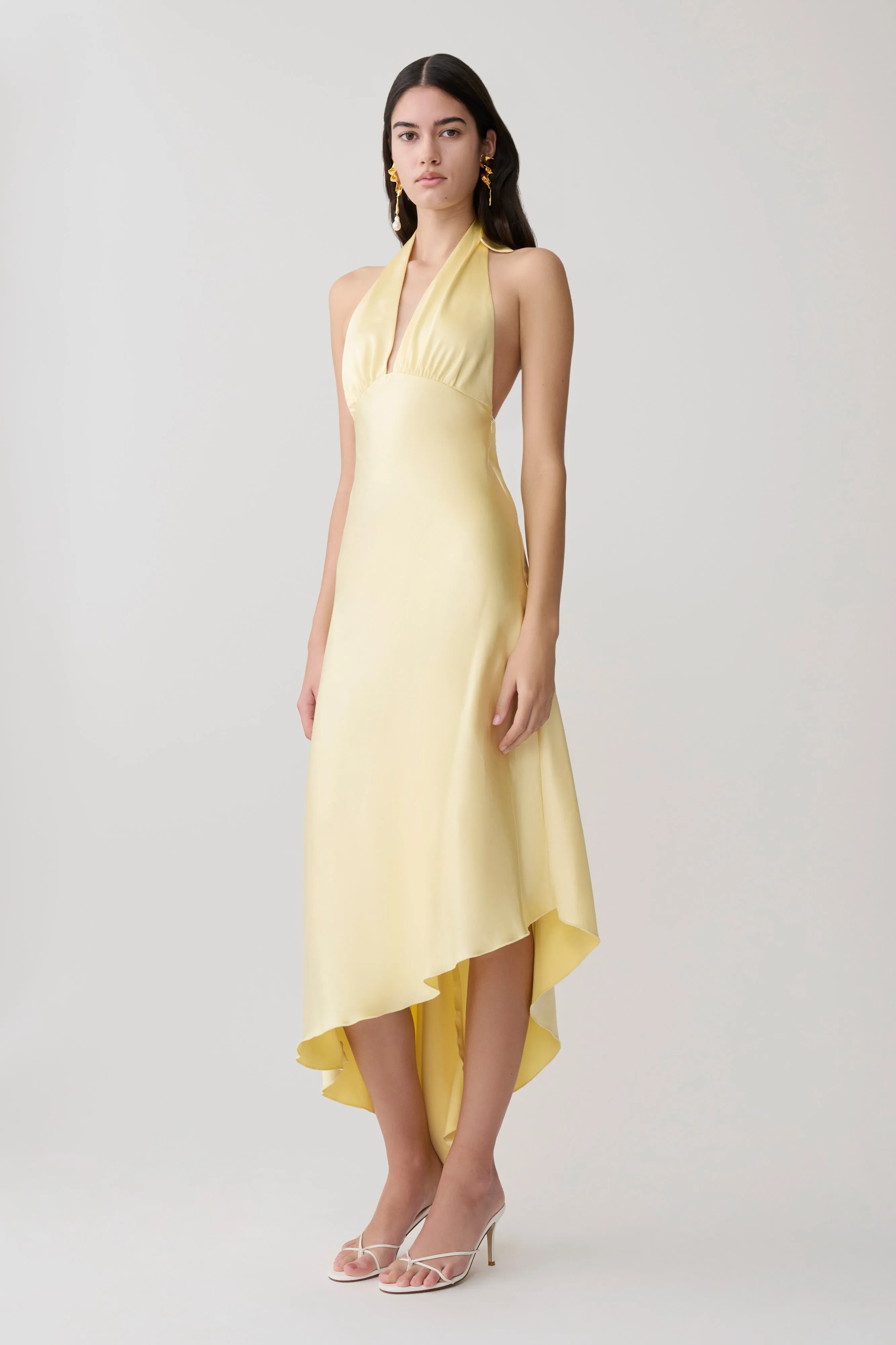 Adelie Asymmetric Hem Halter Midi Dress - Butter sold by Meshki product image thumbnail 4