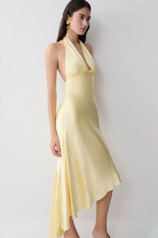 Adelie Asymmetric Hem Halter Midi Dress - Butter made by Meshki