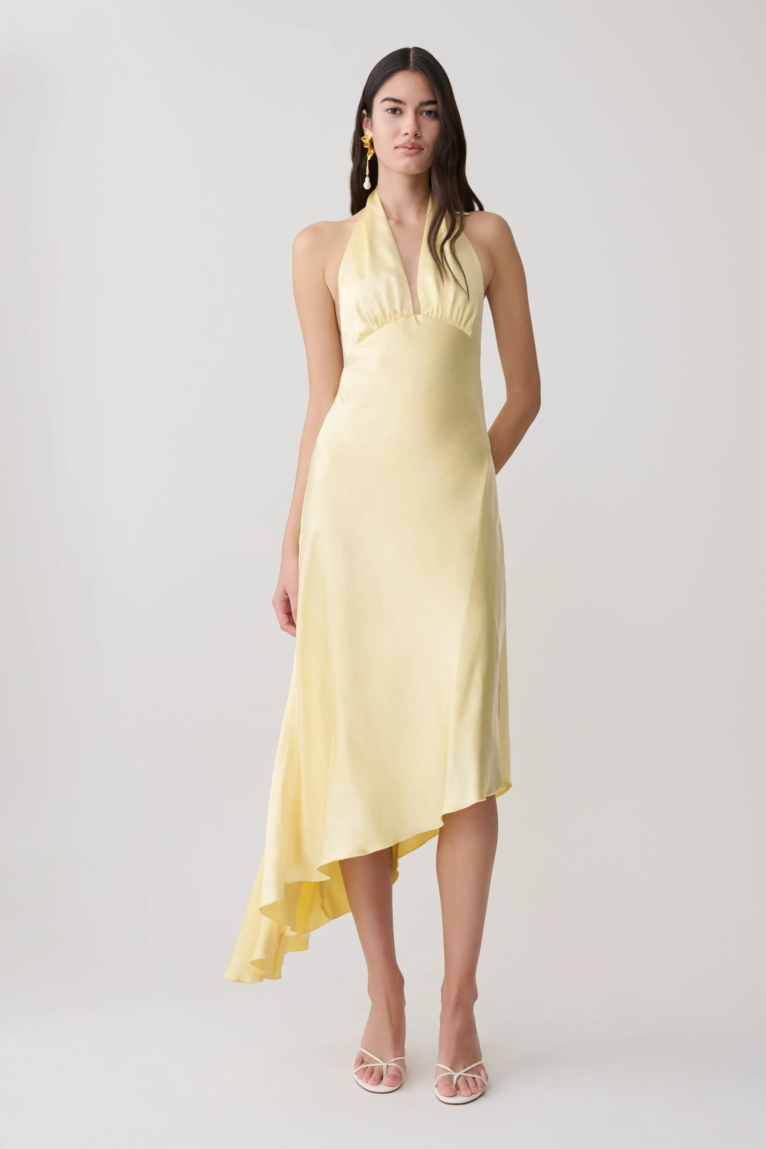 Adelie Asymmetric Hem Halter Midi Dress - Butter sold by Meshki product image thumbnail 5
