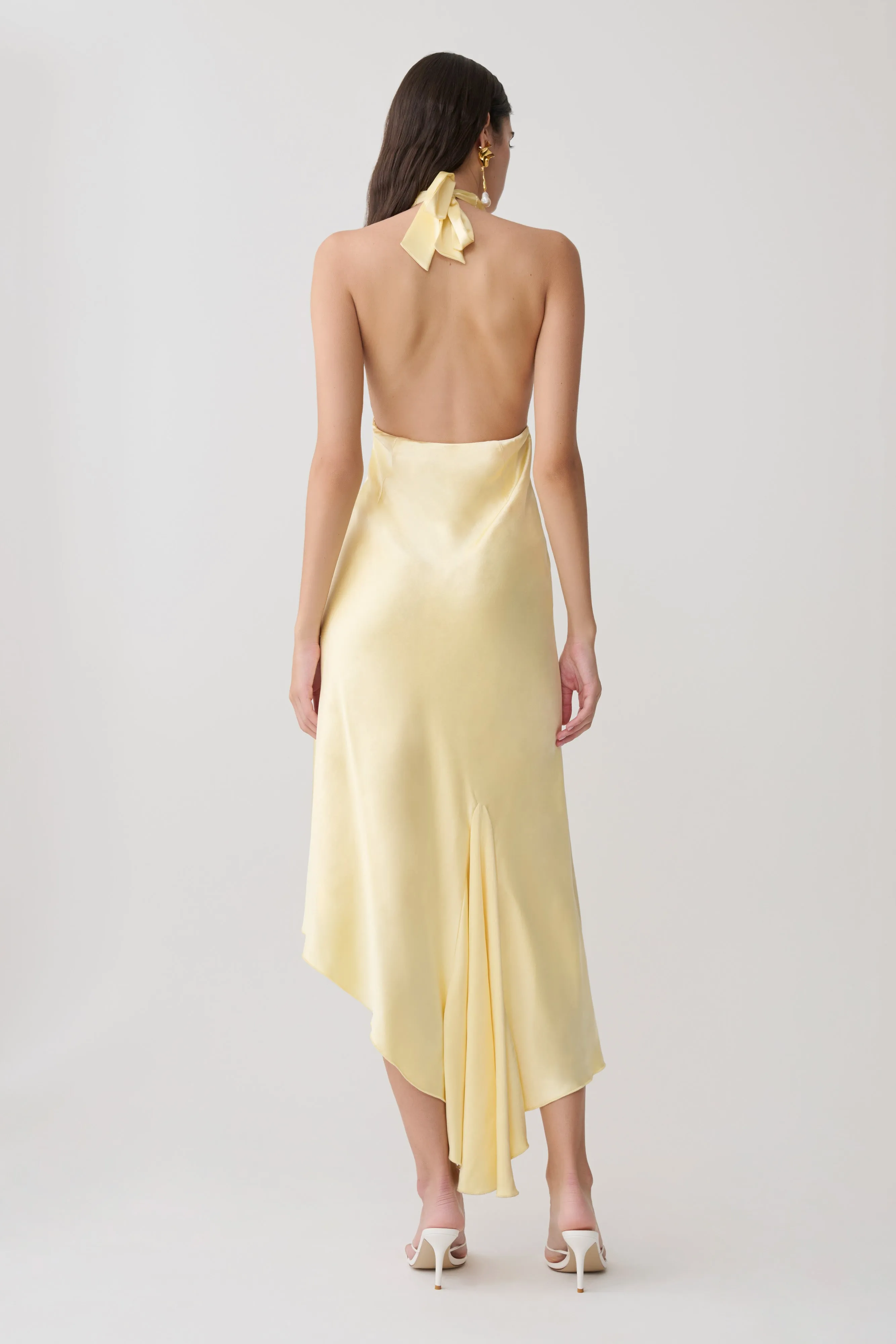 Adelie Asymmetric Hem Halter Midi Dress - Butter sold by Meshki product image thumbnail 2