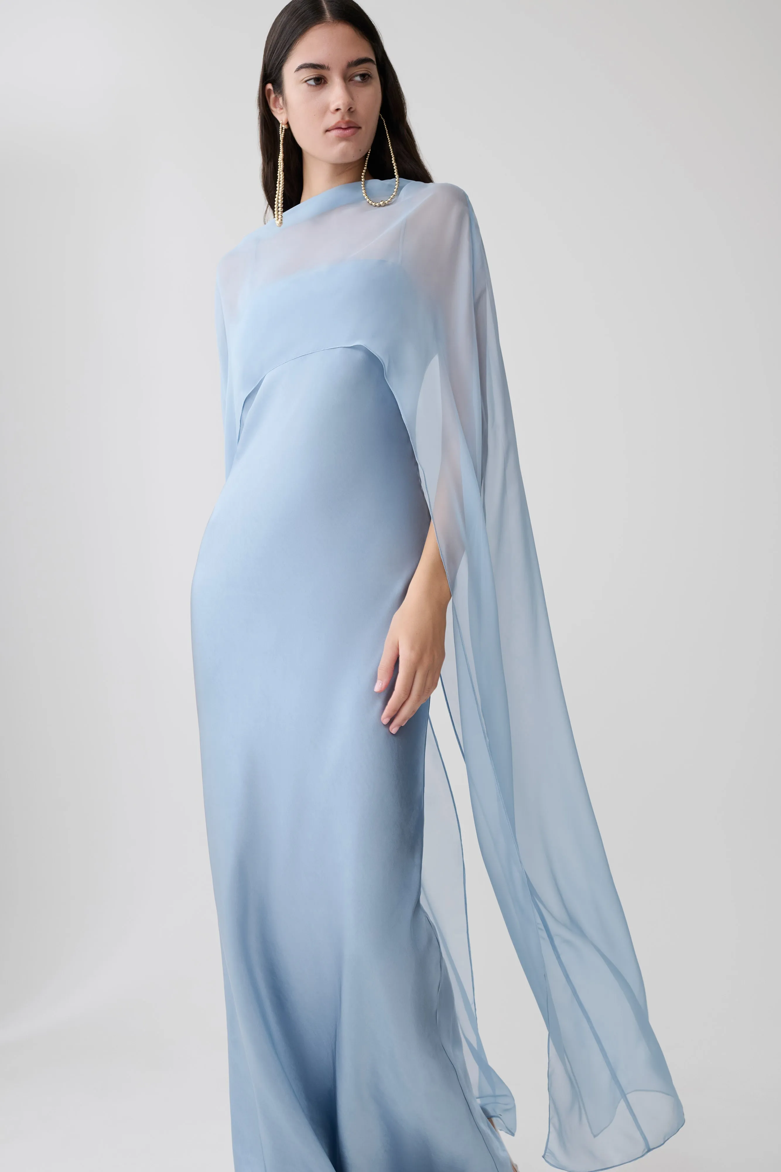 Martinne Chiffon Cape Maxi Dress - Arctic Blue sold by Meshki product image thumbnail 3