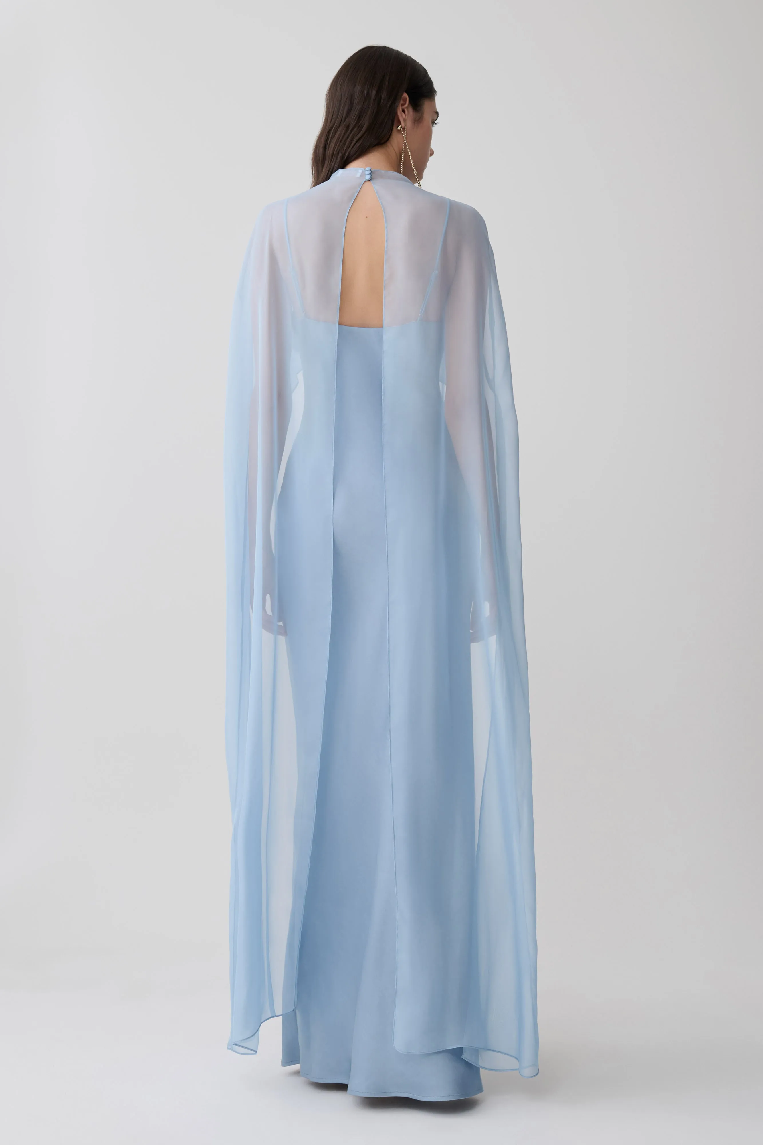 Martinne Chiffon Cape Maxi Dress - Arctic Blue sold by Meshki product image thumbnail 2