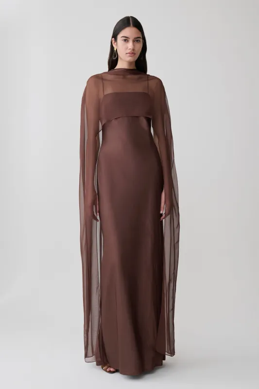 Martinne Chiffon Overlay Maxi Dress - Mocha made by Meshki