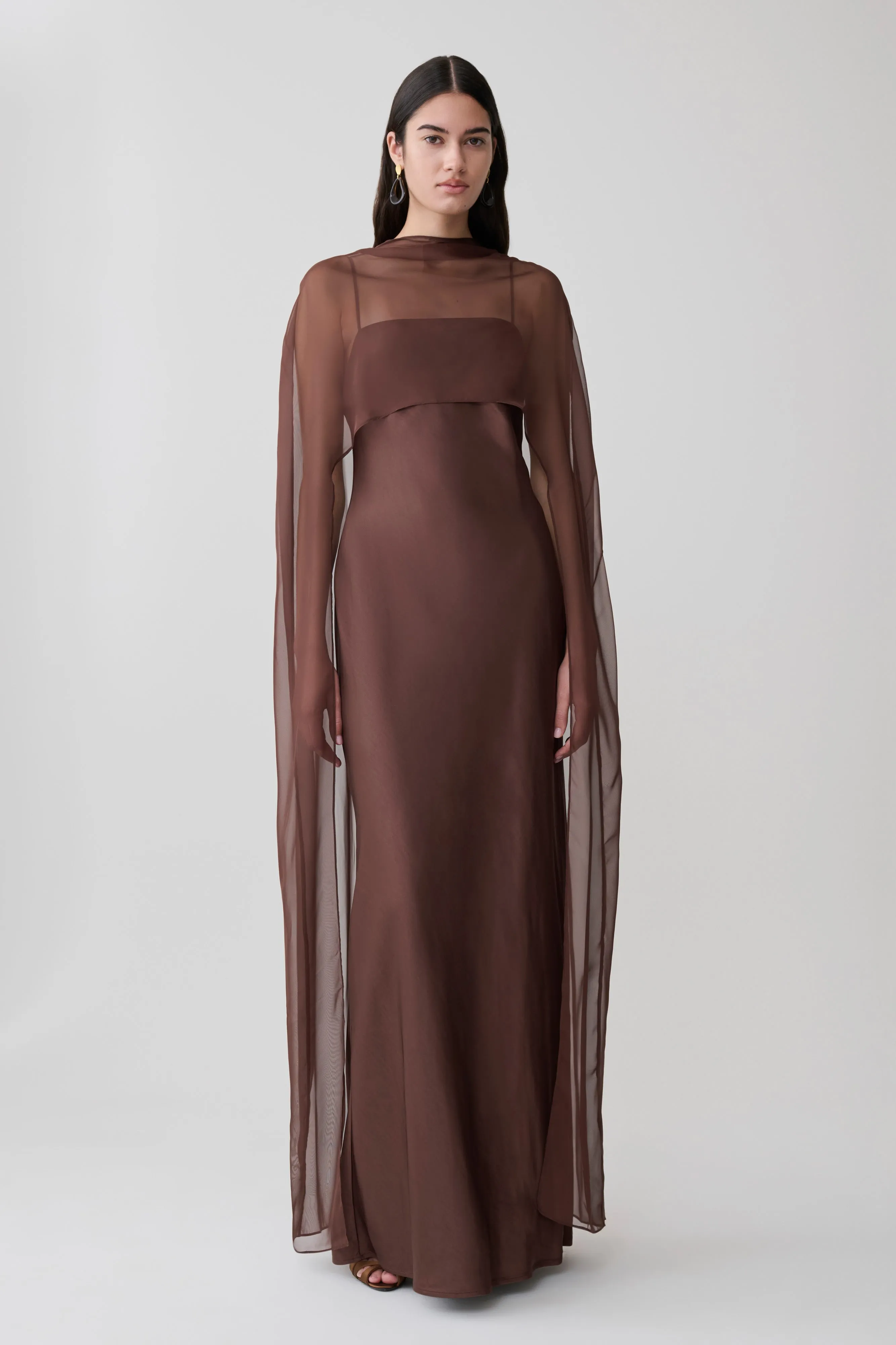 Martinne Chiffon Overlay Maxi Dress - Mocha sold by Meshki