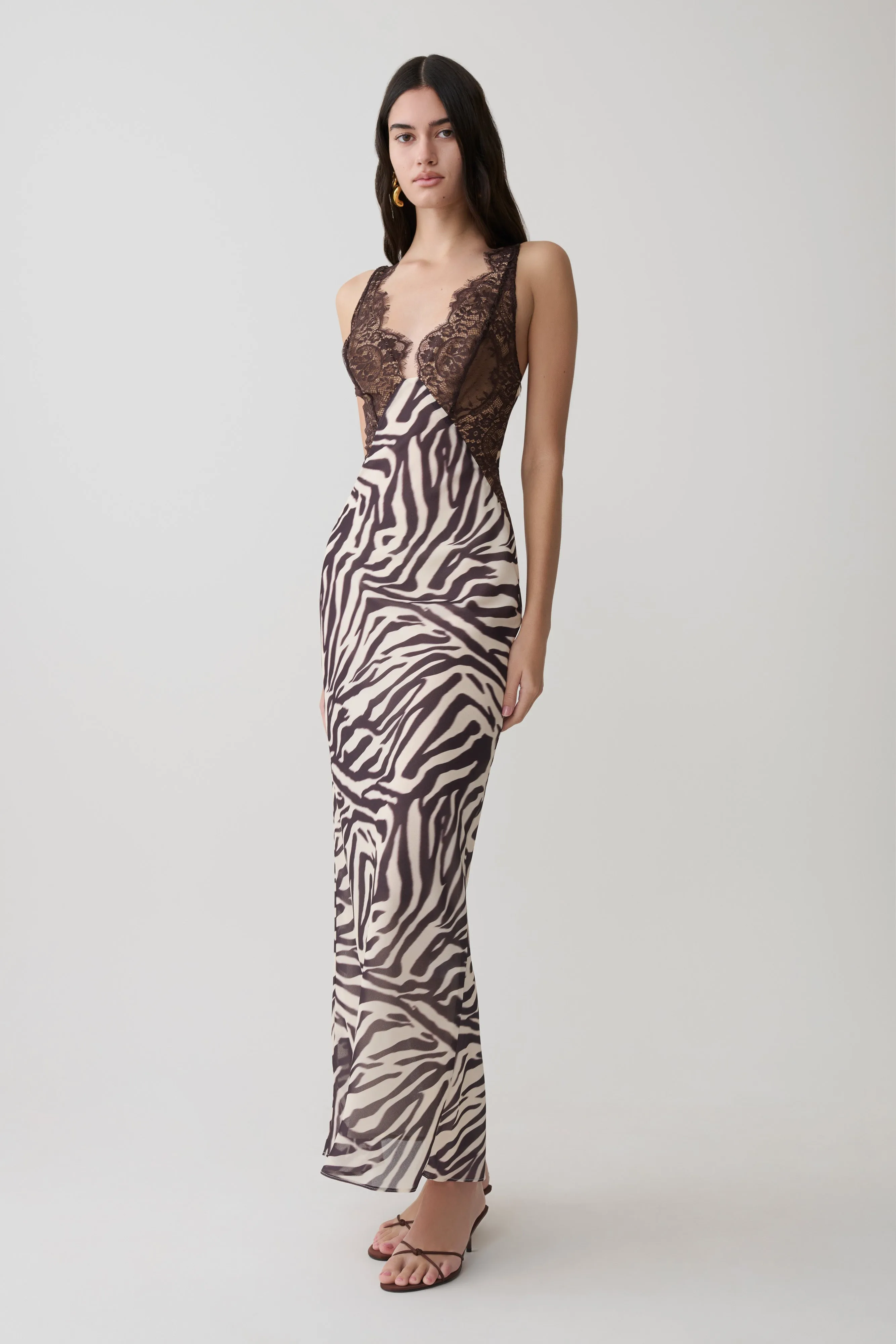 Angeline Lace And Chiffon Maxi Dress - Abstract Zebra Print sold by Meshki product image thumbnail 5