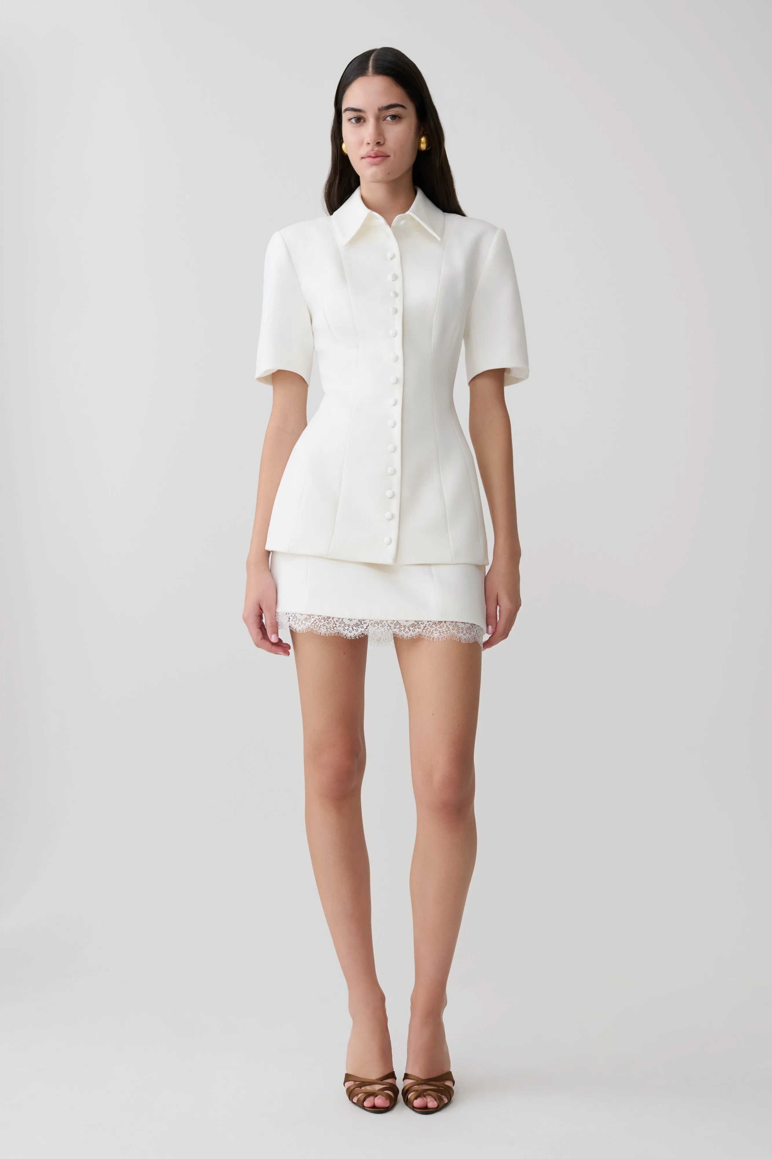 Ariella Suiting Mini Skirt With Lace - White sold by Meshki