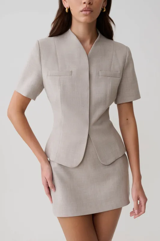 Laila Suiting Short Sleeve Top - Grey made by Meshki