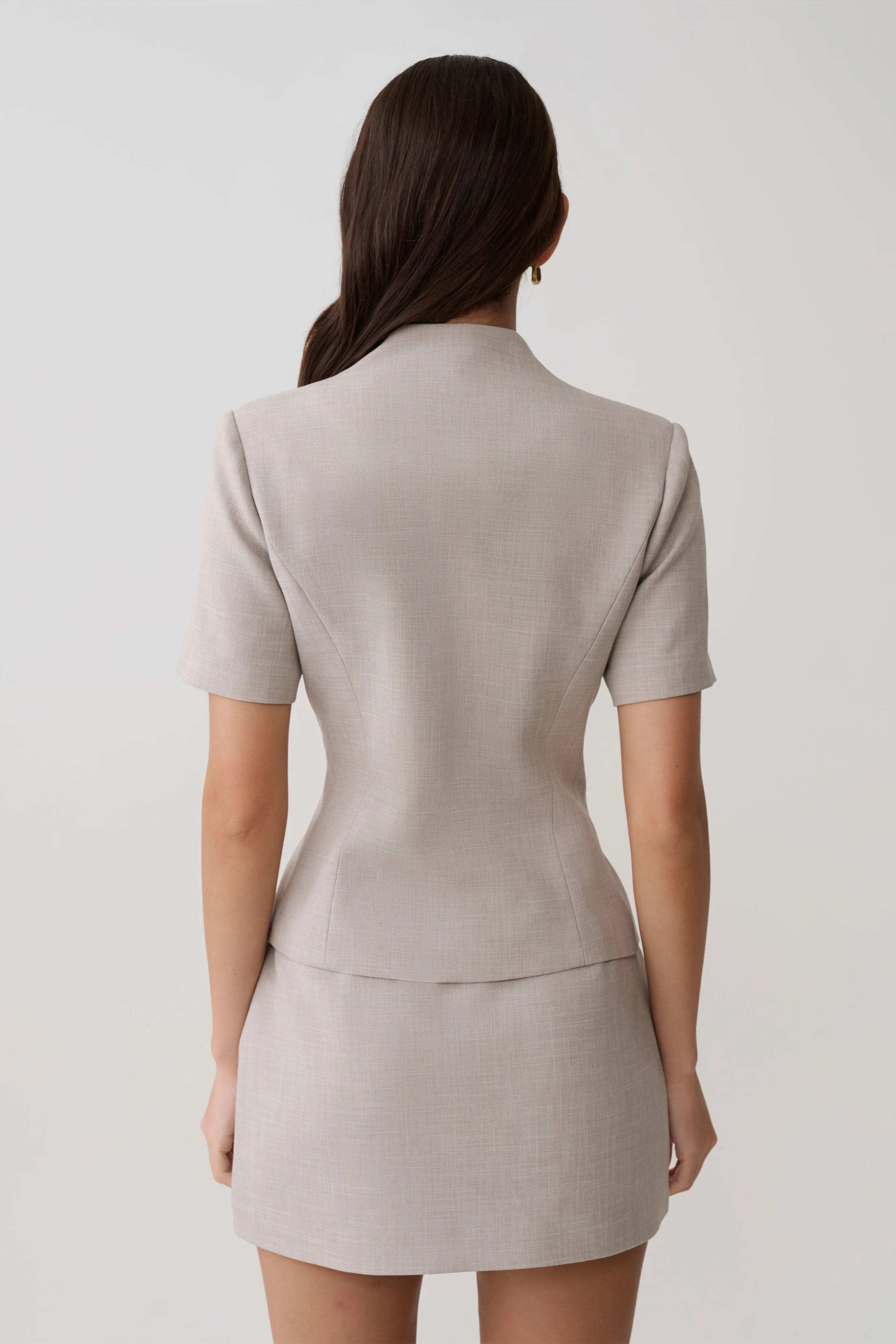 Laila Suiting Short Sleeve Top - Grey sold by Meshki product image thumbnail 2