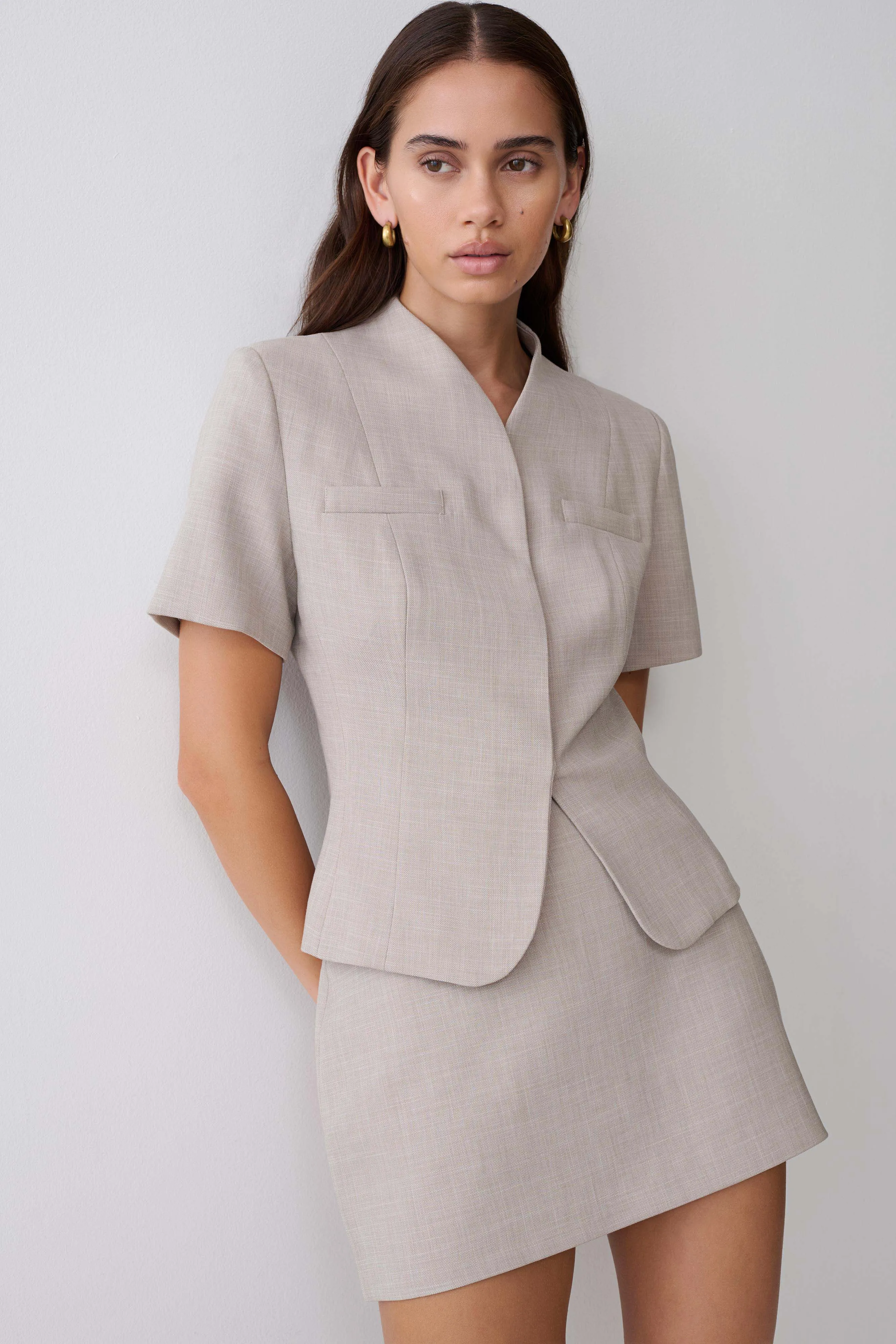 Laila Suiting Short Sleeve Top - Grey sold by Meshki product image thumbnail 3