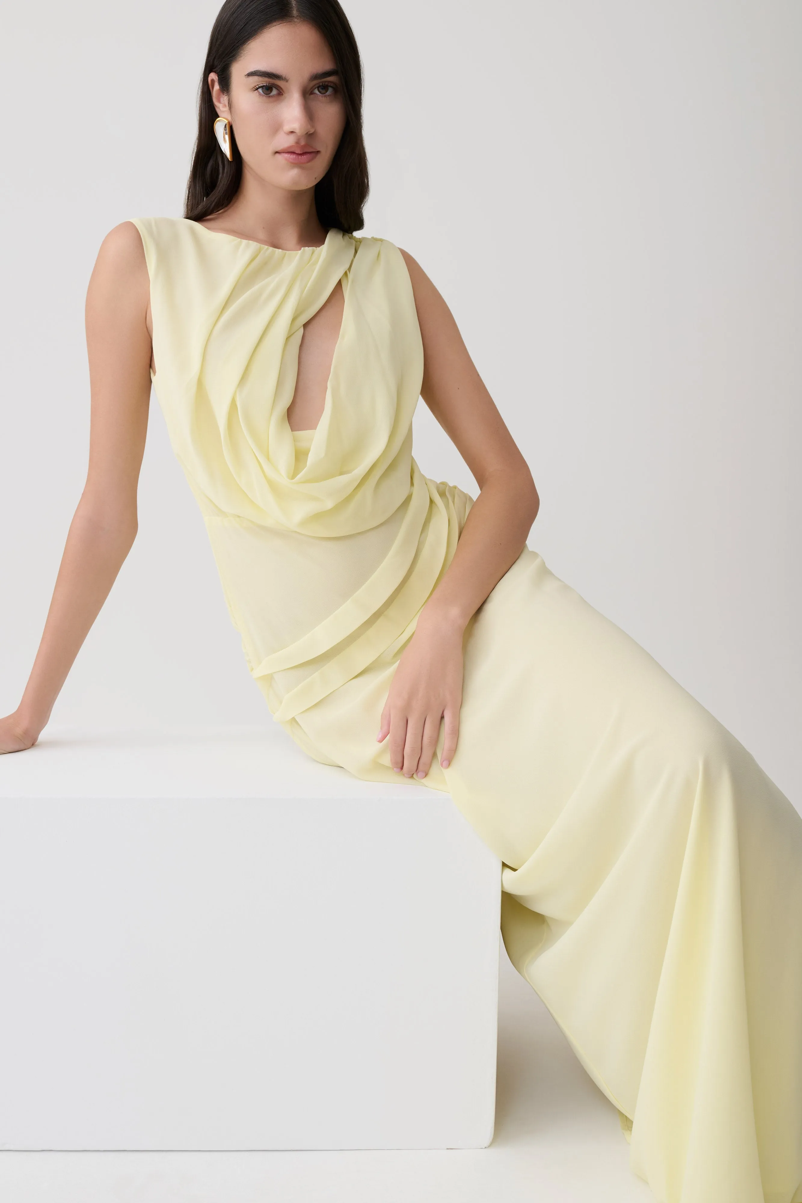 Oria Chiffon Maxi Dress - Pastel Lemon sold by Meshki product image thumbnail 5