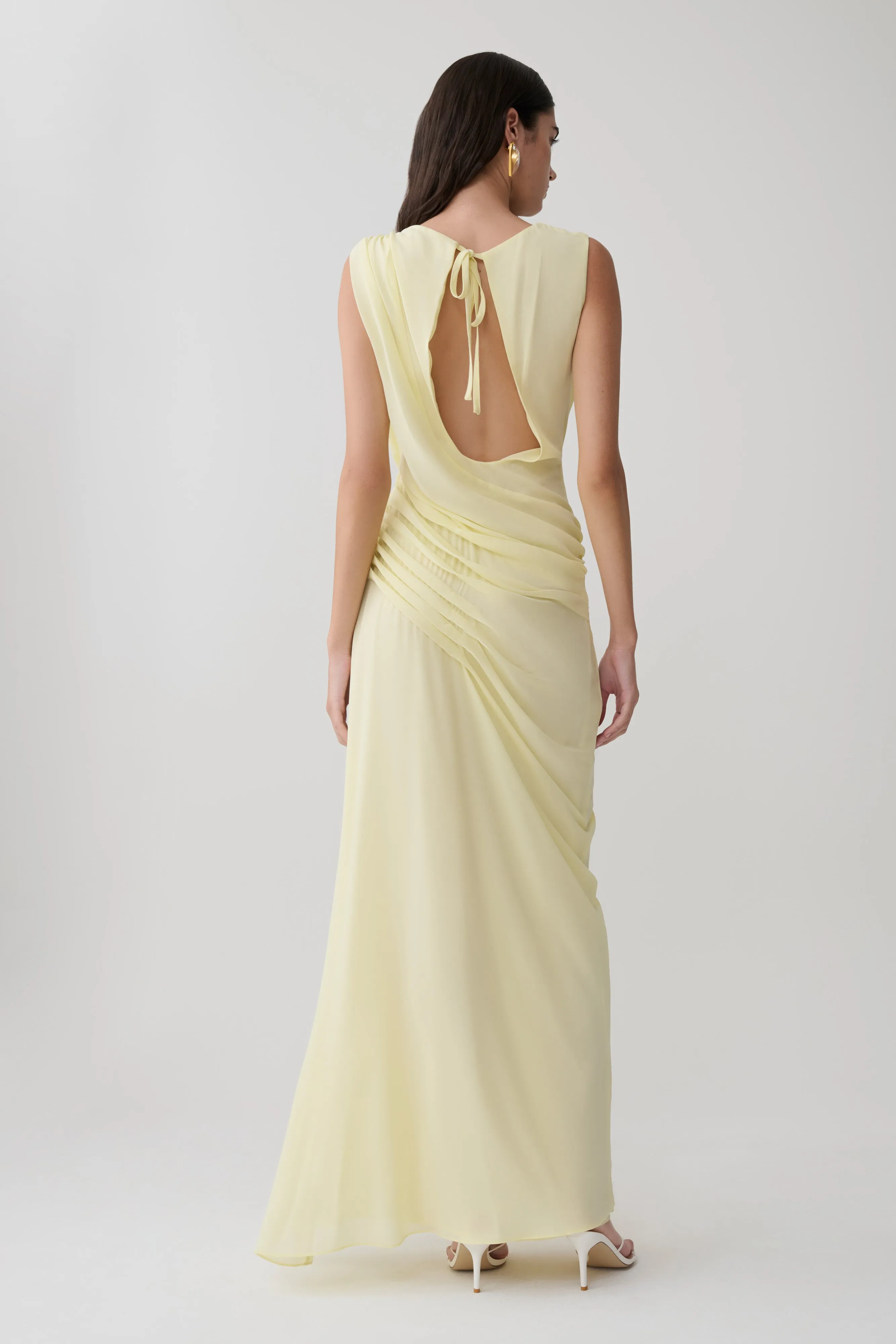 Oria Chiffon Maxi Dress - Pastel Lemon sold by Meshki product image thumbnail 2
