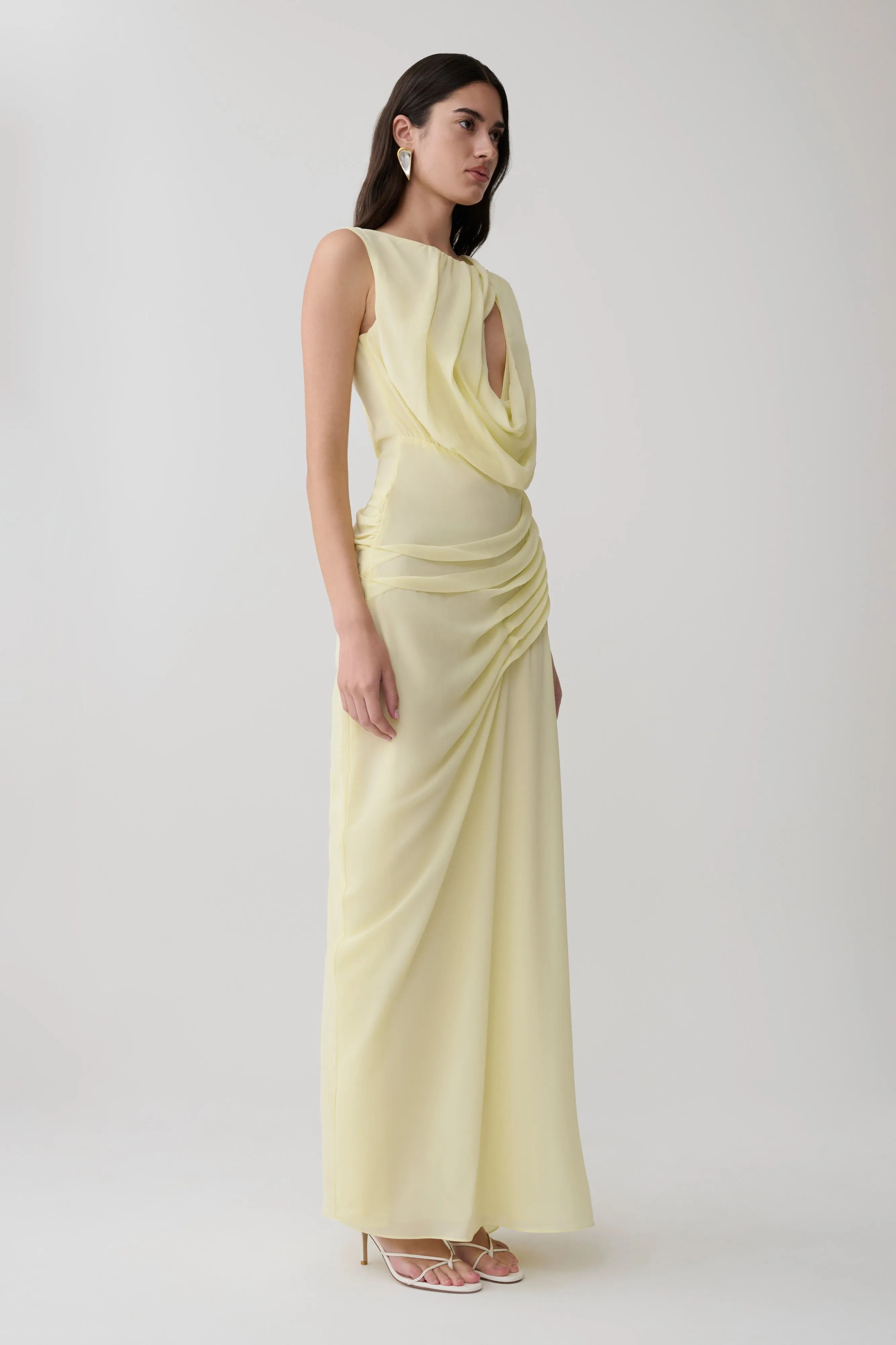 Oria Chiffon Maxi Dress - Pastel Lemon sold by Meshki product image thumbnail 3