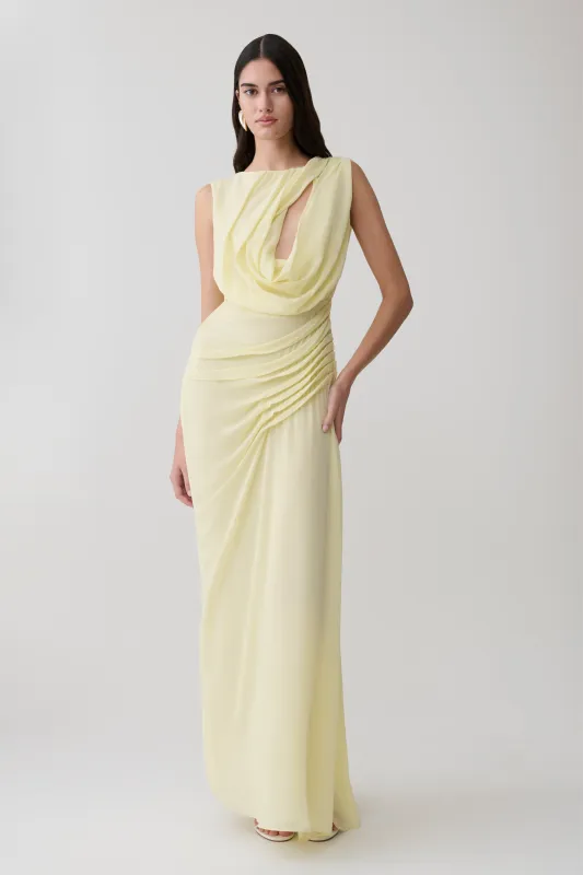 Oria Chiffon Maxi Dress - Pastel Lemon made by Meshki
