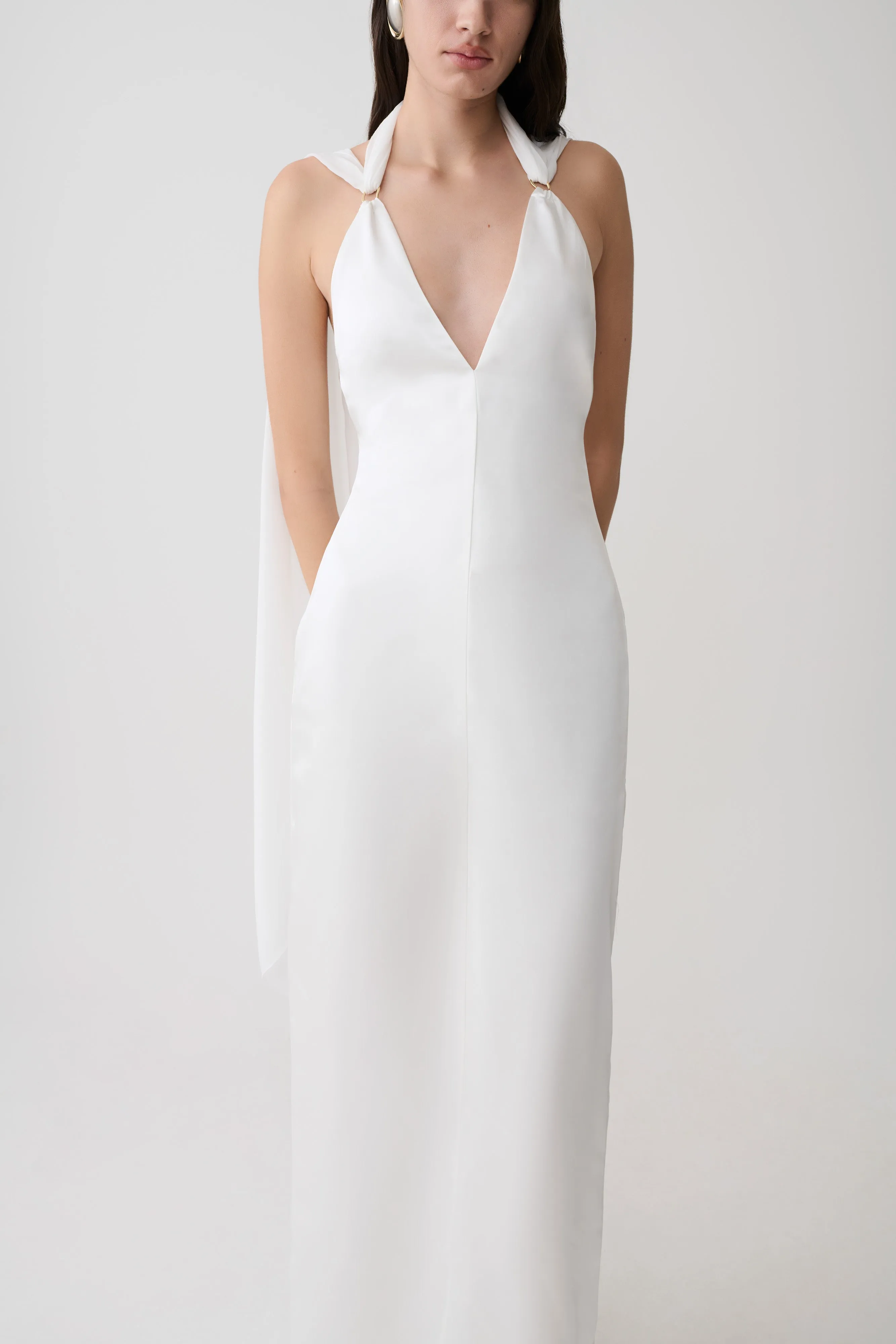 Myla Draped Shoulders Satin Maxi Dress - White sold by Meshki product image thumbnail 5