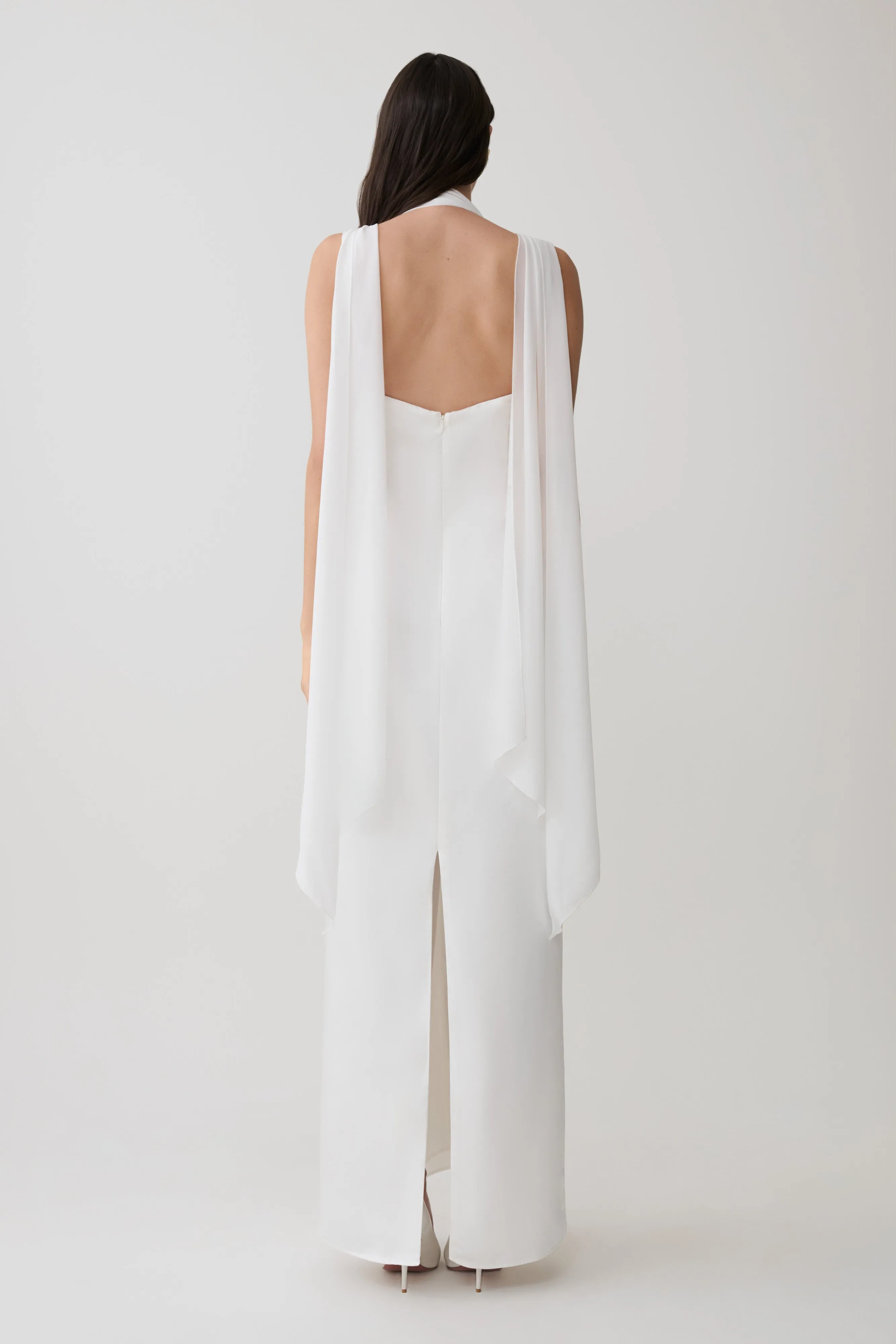 Myla Draped Shoulders Satin Maxi Dress - White sold by Meshki product image thumbnail 2