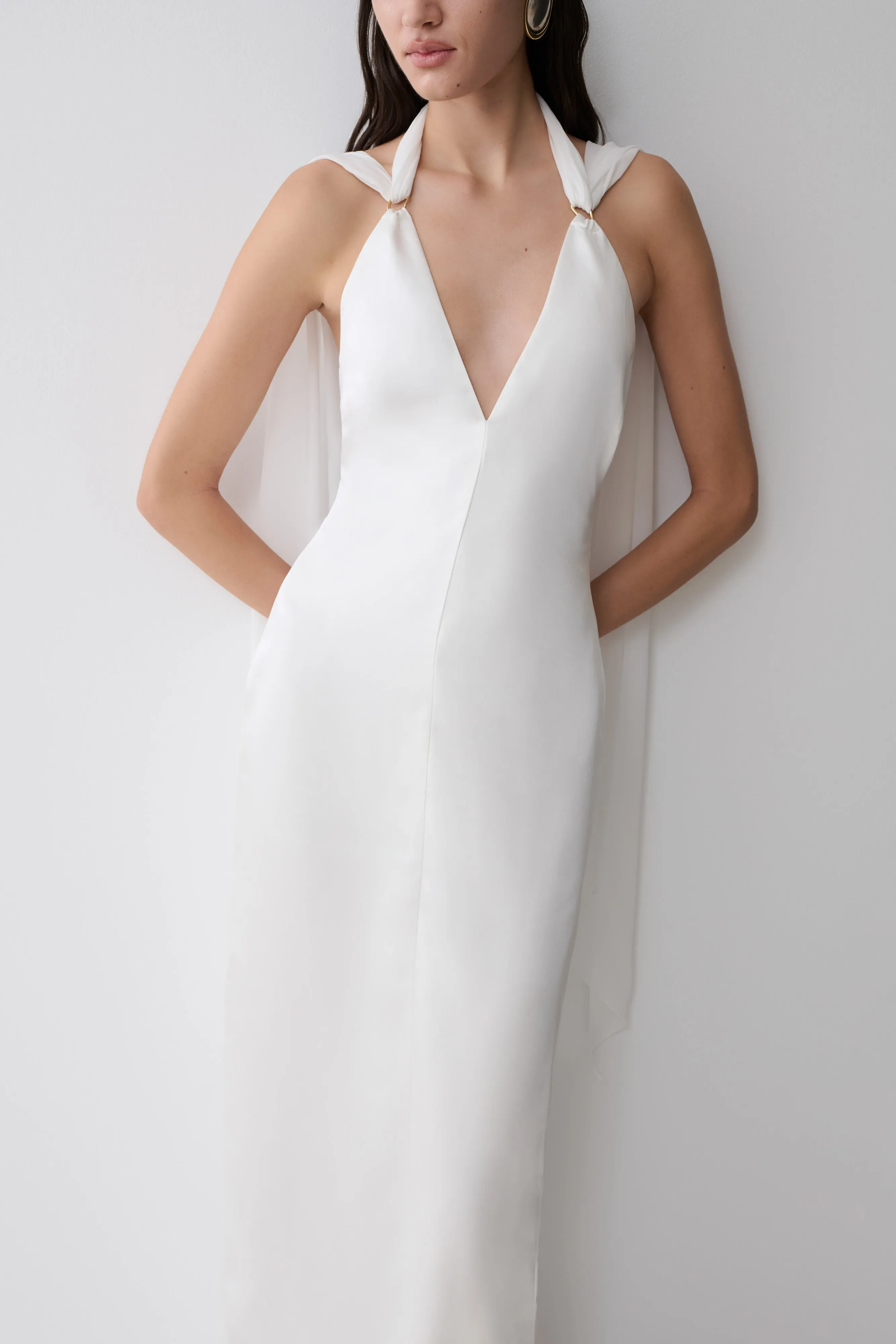 Myla Draped Shoulders Satin Maxi Dress - White sold by Meshki product image thumbnail 3