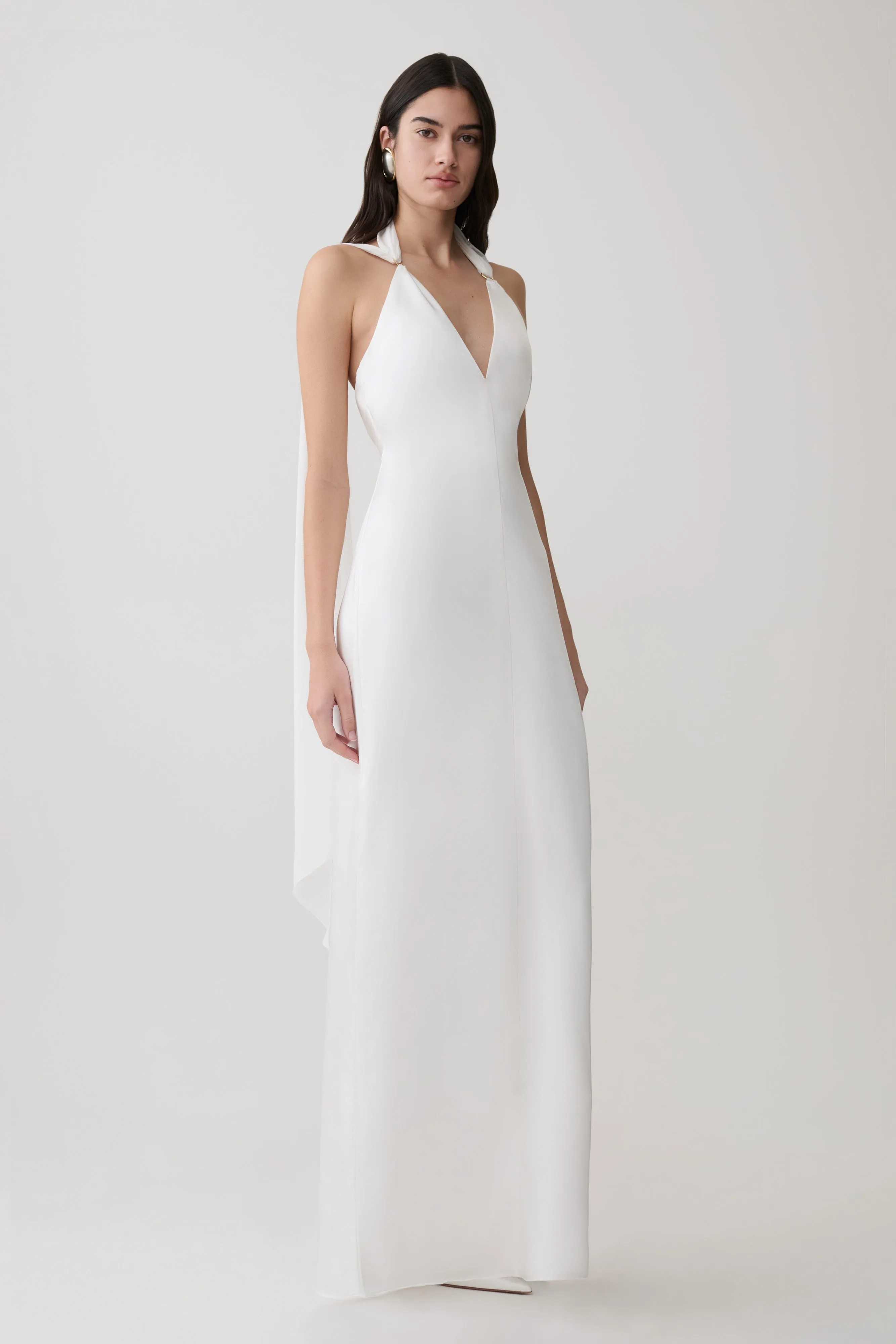 Myla Draped Shoulders Satin Maxi Dress - White sold by Meshki product image thumbnail 4