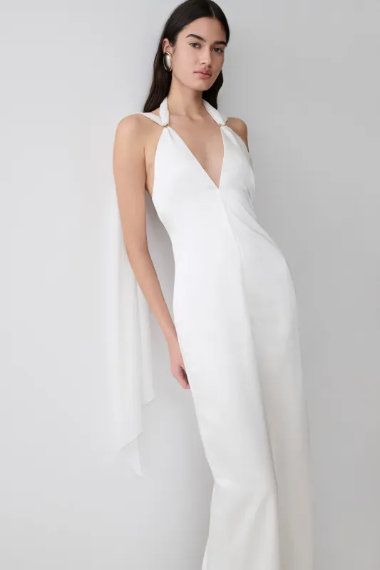 Myla Draped Shoulders Satin Maxi Dress - White made by Meshki