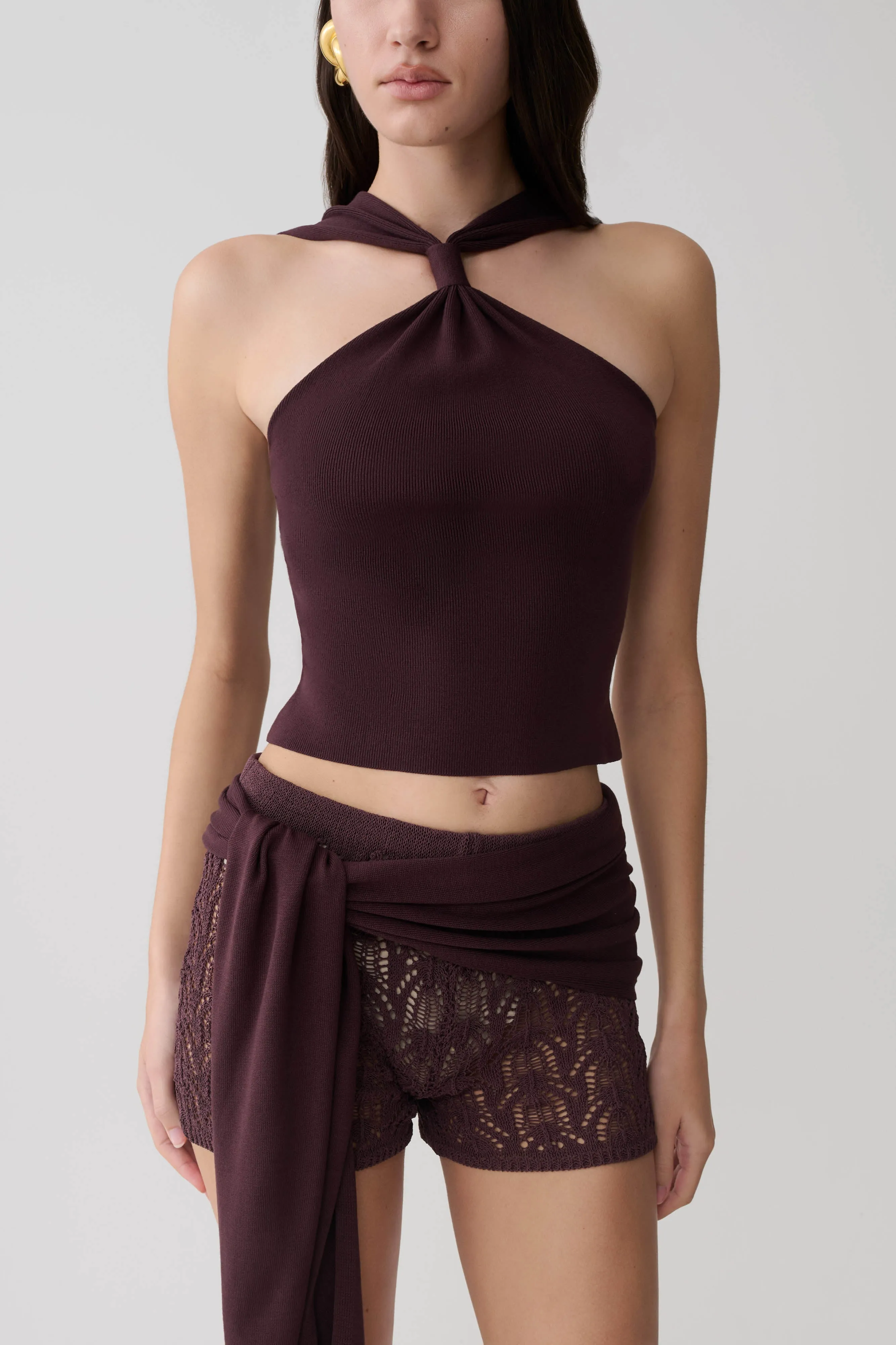 Angelika Twist Front Knit Top - Chocolate sold by Meshki product image thumbnail 3