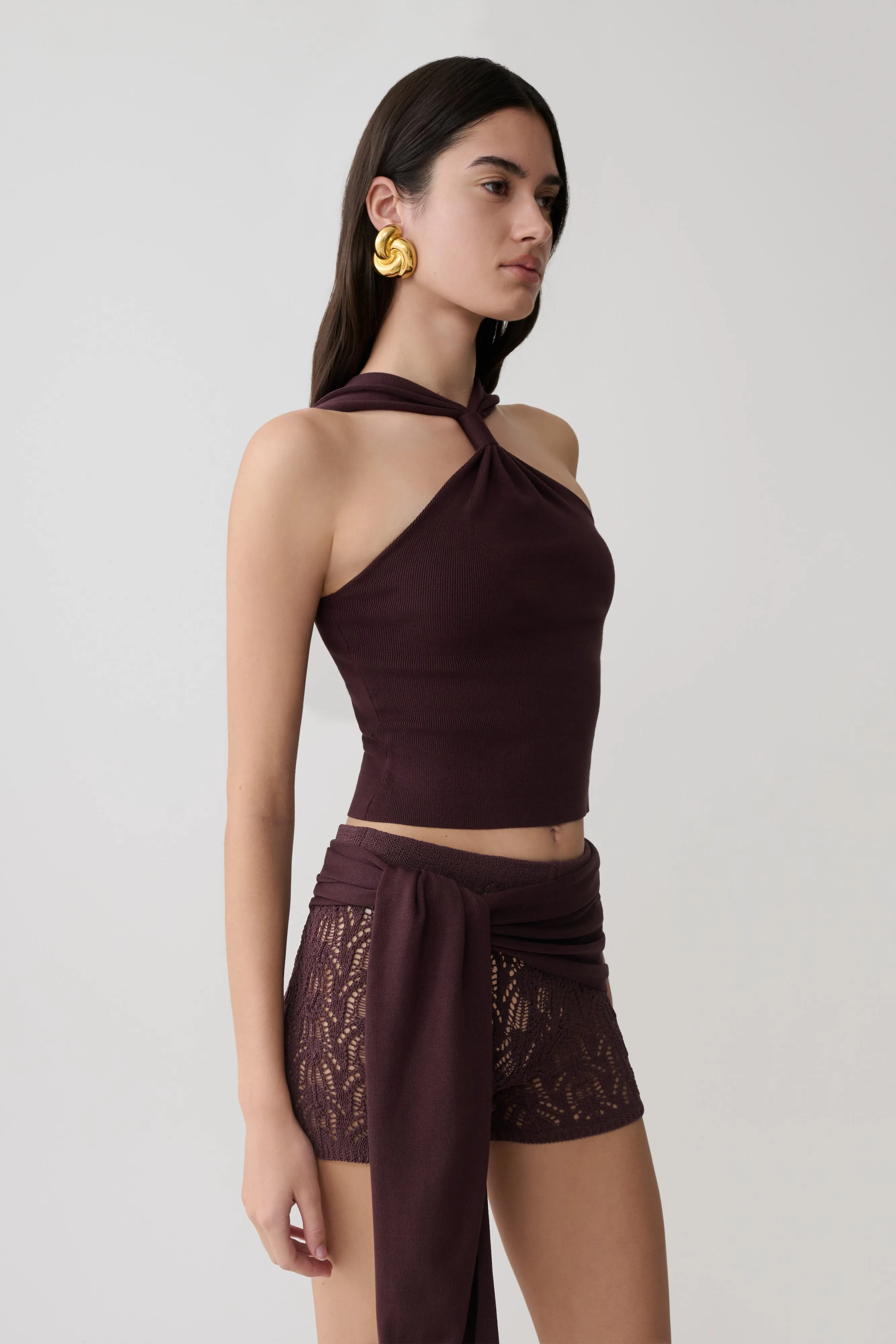 Angelika Twist Front Knit Top - Chocolate sold by Meshki product image thumbnail 4