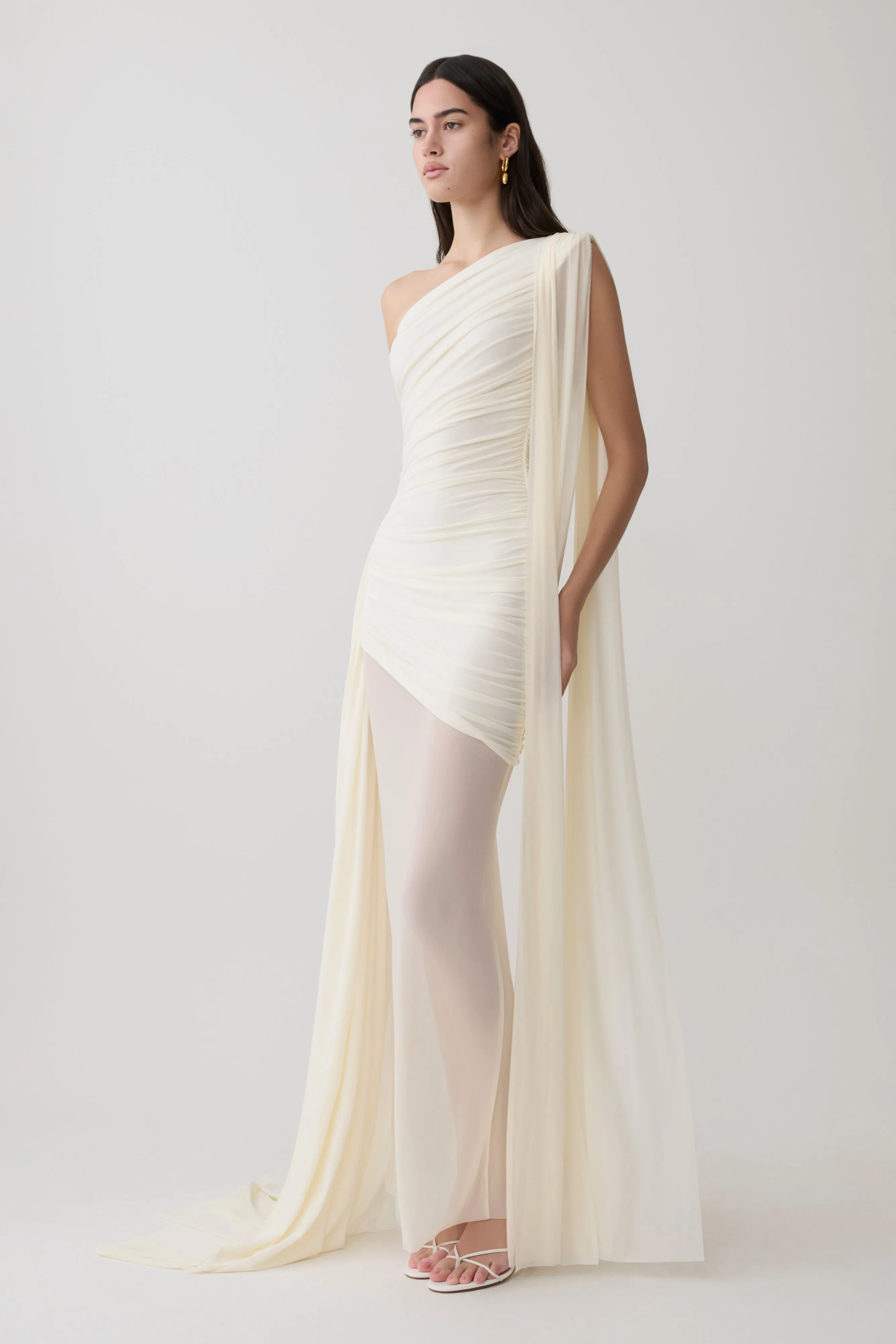 Asher Slinky One Shoulder Maxi Dress - Ivory sold by Meshki product image thumbnail 5