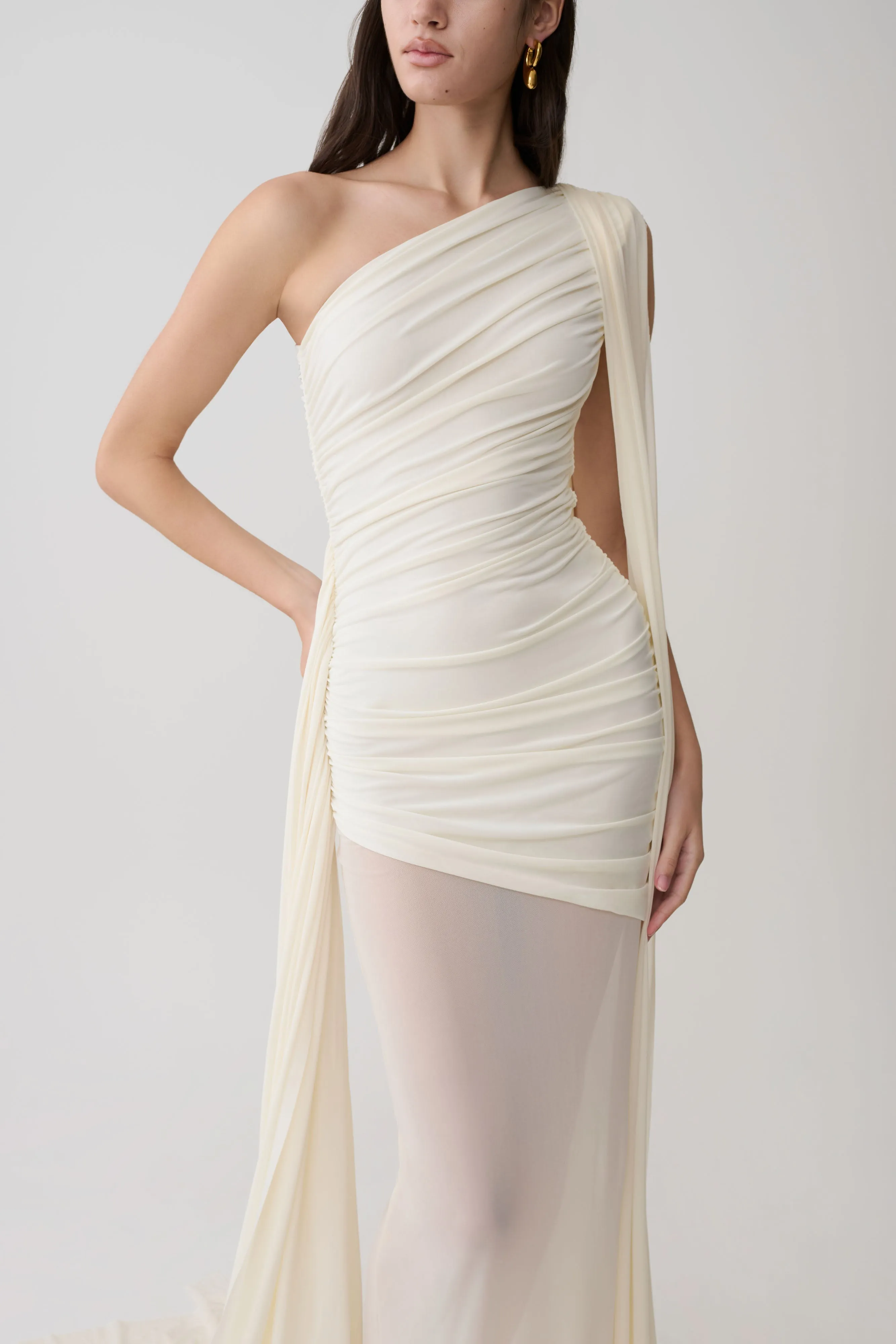 Asher Slinky One Shoulder Maxi Dress - Ivory sold by Meshki product image thumbnail 3