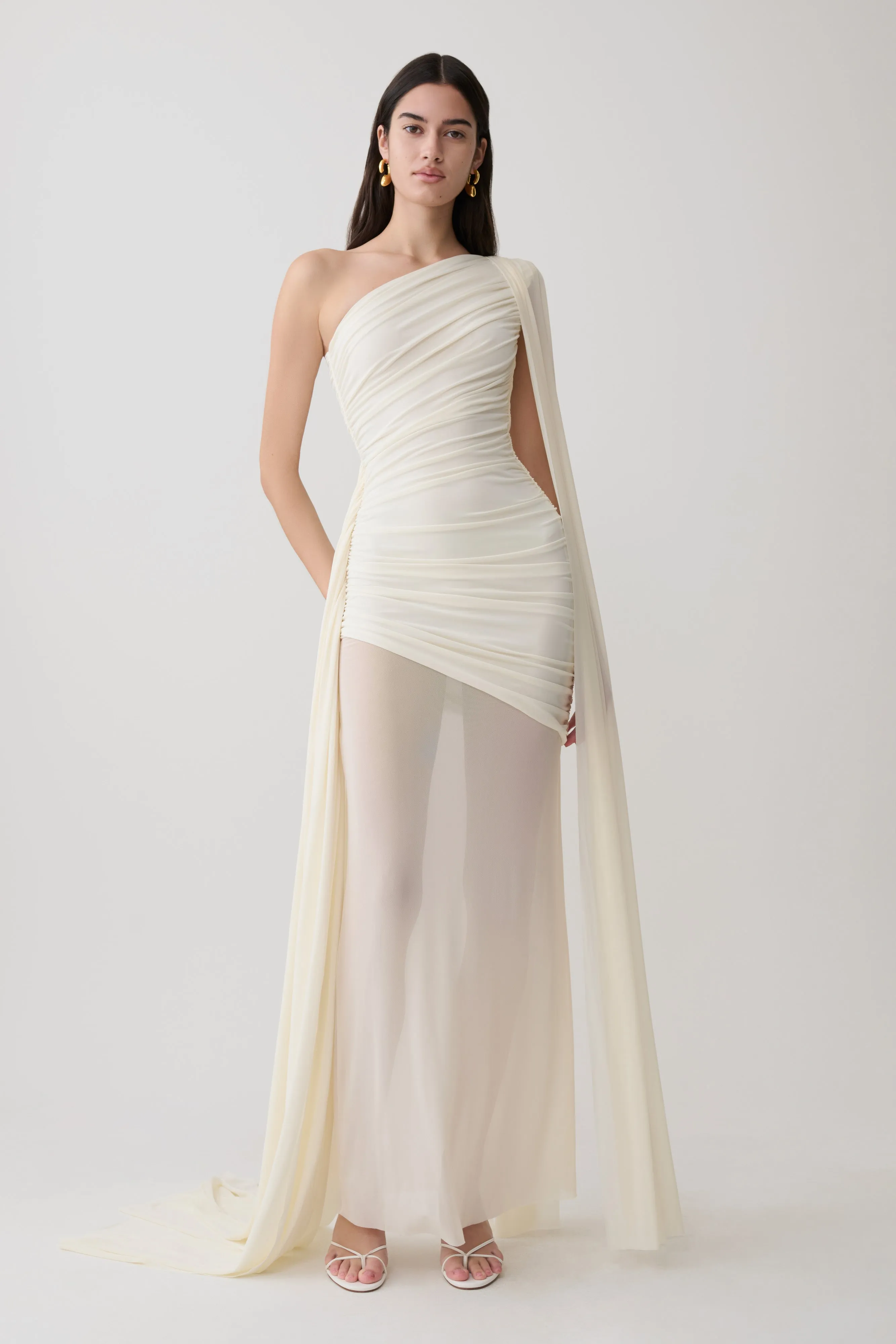 Asher Slinky One Shoulder Maxi Dress - Ivory sold by Meshki product image thumbnail 4
