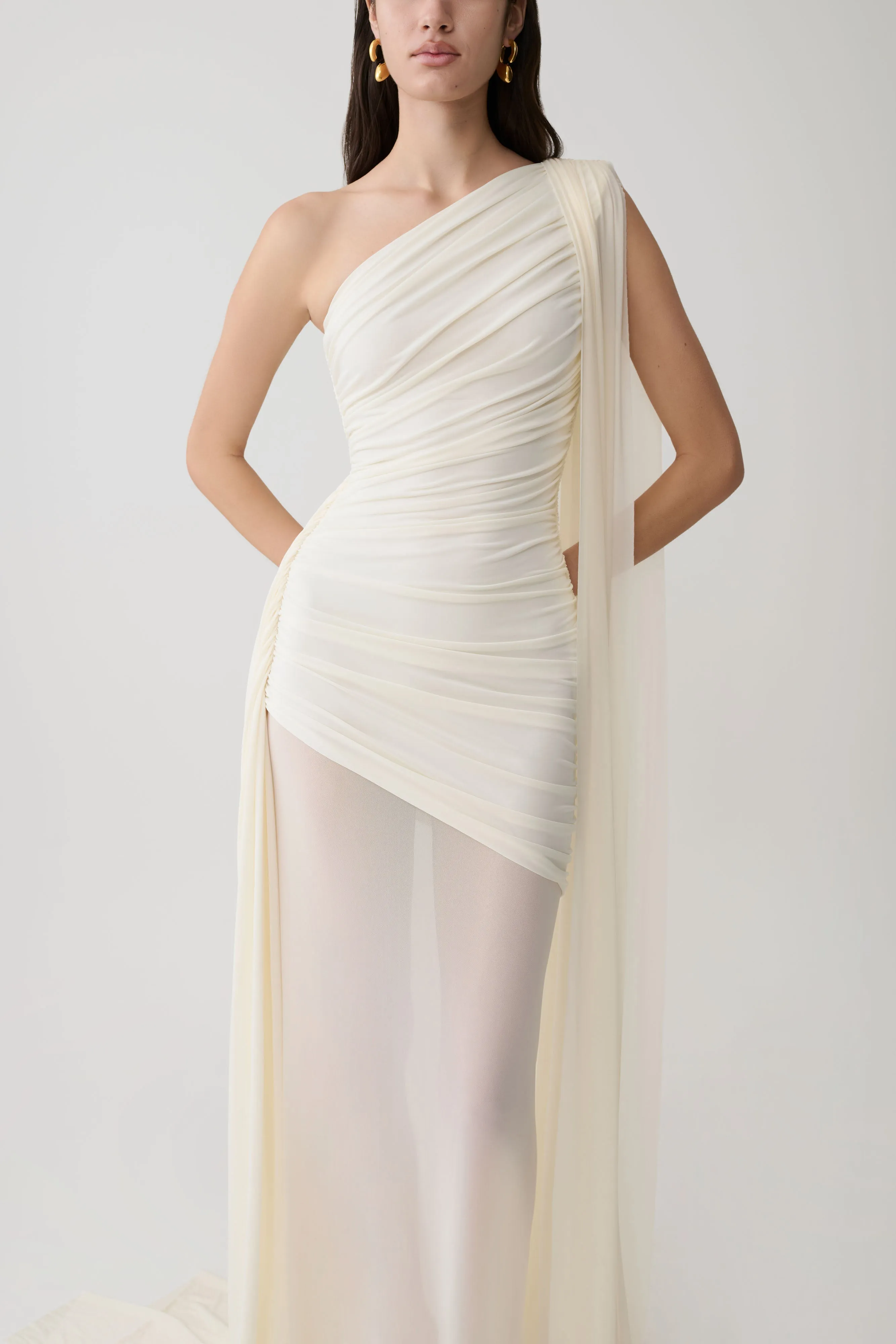 Asher Slinky One Shoulder Maxi Dress - Ivory sold by Meshki
