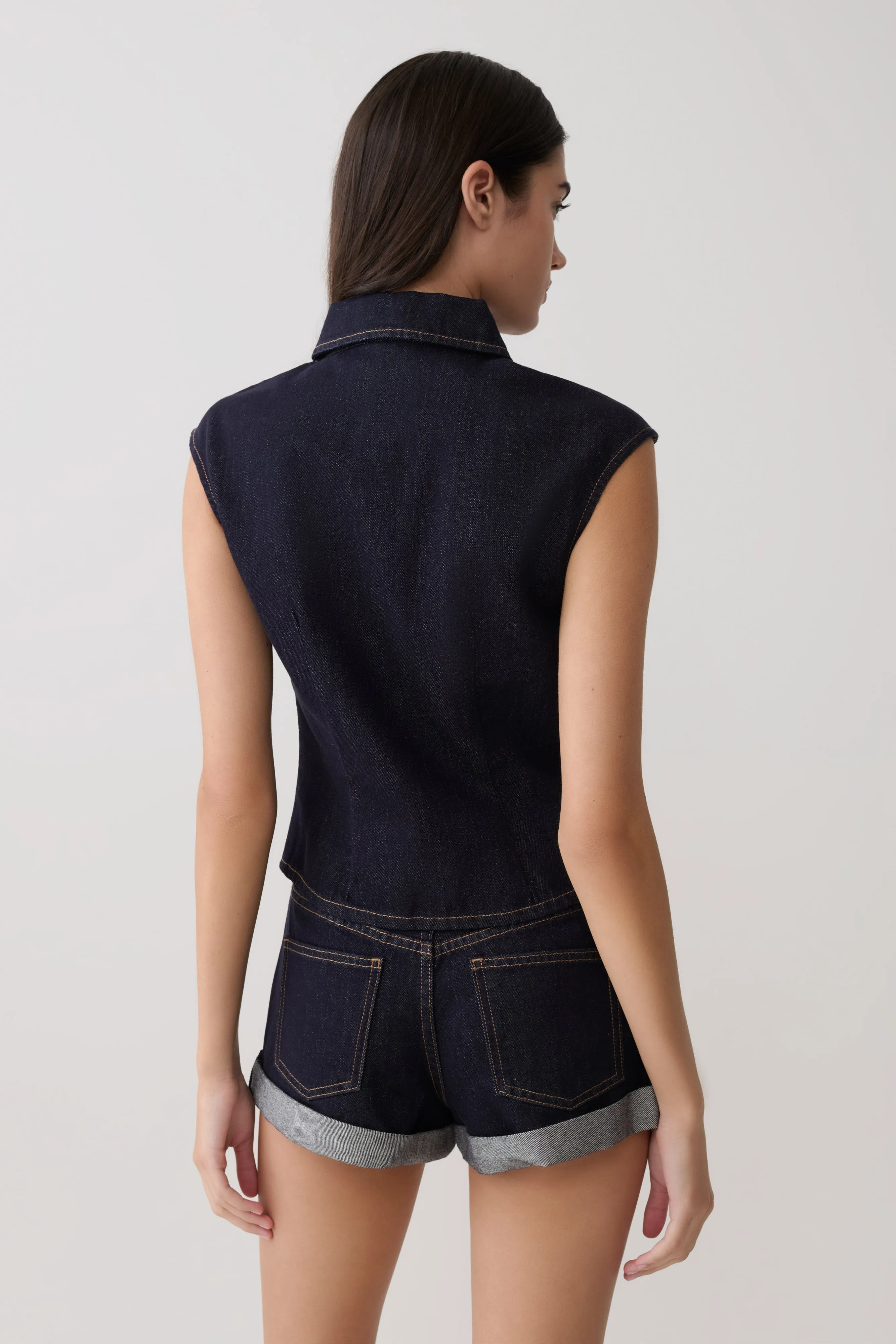 Jeremy Collared Denim Longline Top - Washed Indigo Blue sold by Meshki product image thumbnail 2