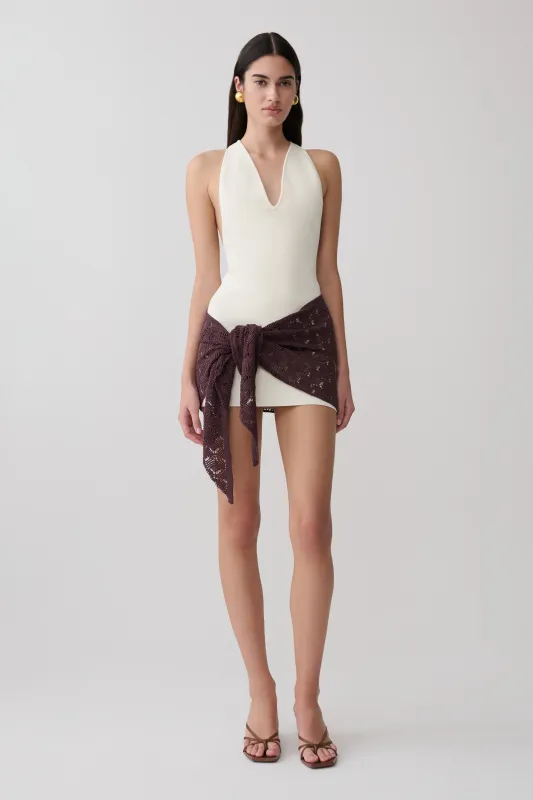 Mollie Mini Dress With Crochet Overlay - White/Chocolate made by Meshki