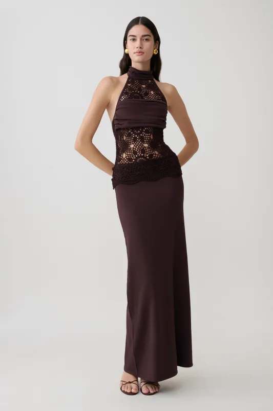Tessie Knit & Crochet Maxi Dress - Dark Chocolate made by Meshki