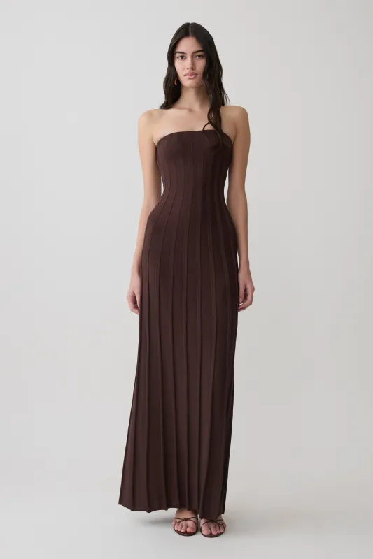 Pia Ribbed Strapless Maxi Dress - Chocolate made by Meshki