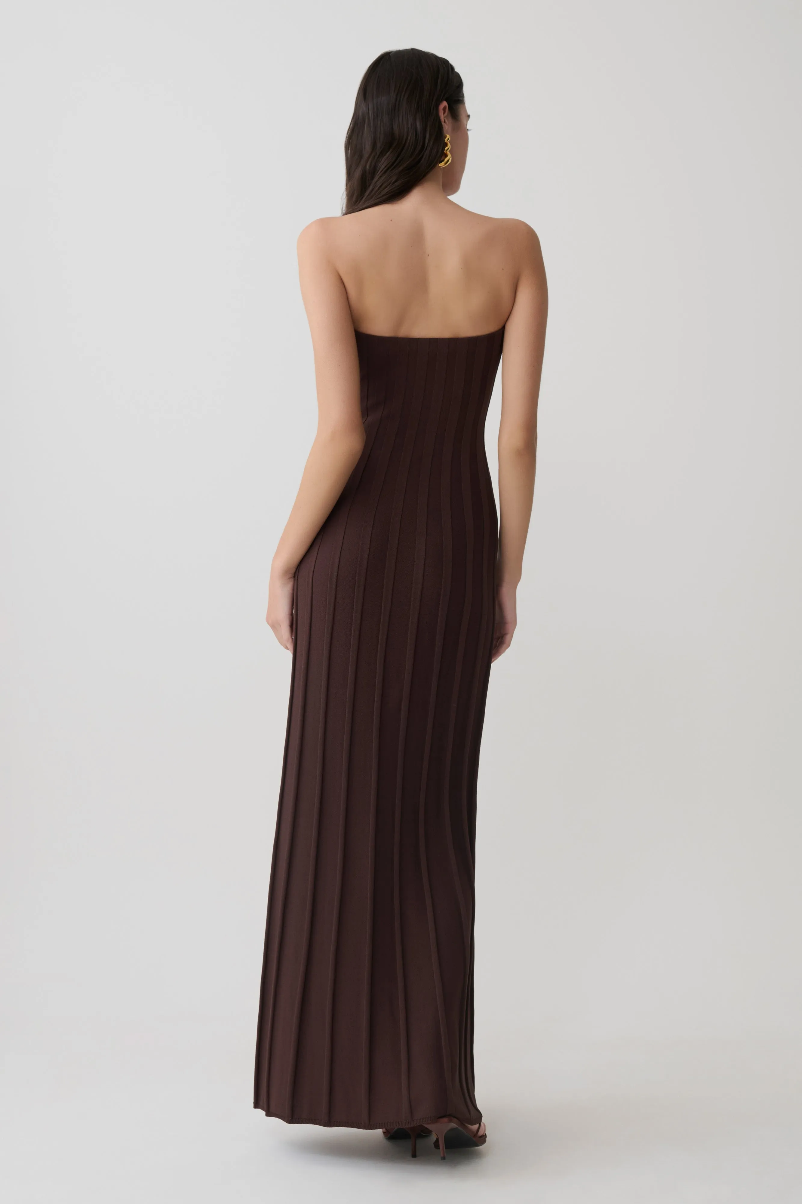 Pia Ribbed Strapless Maxi Dress - Chocolate sold by Meshki product image thumbnail 2