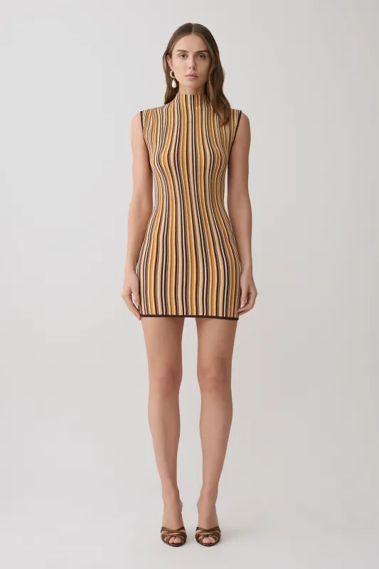 Meggie Striped Sleeveless Mini Dress - Orange/Chocolate made by Meshki